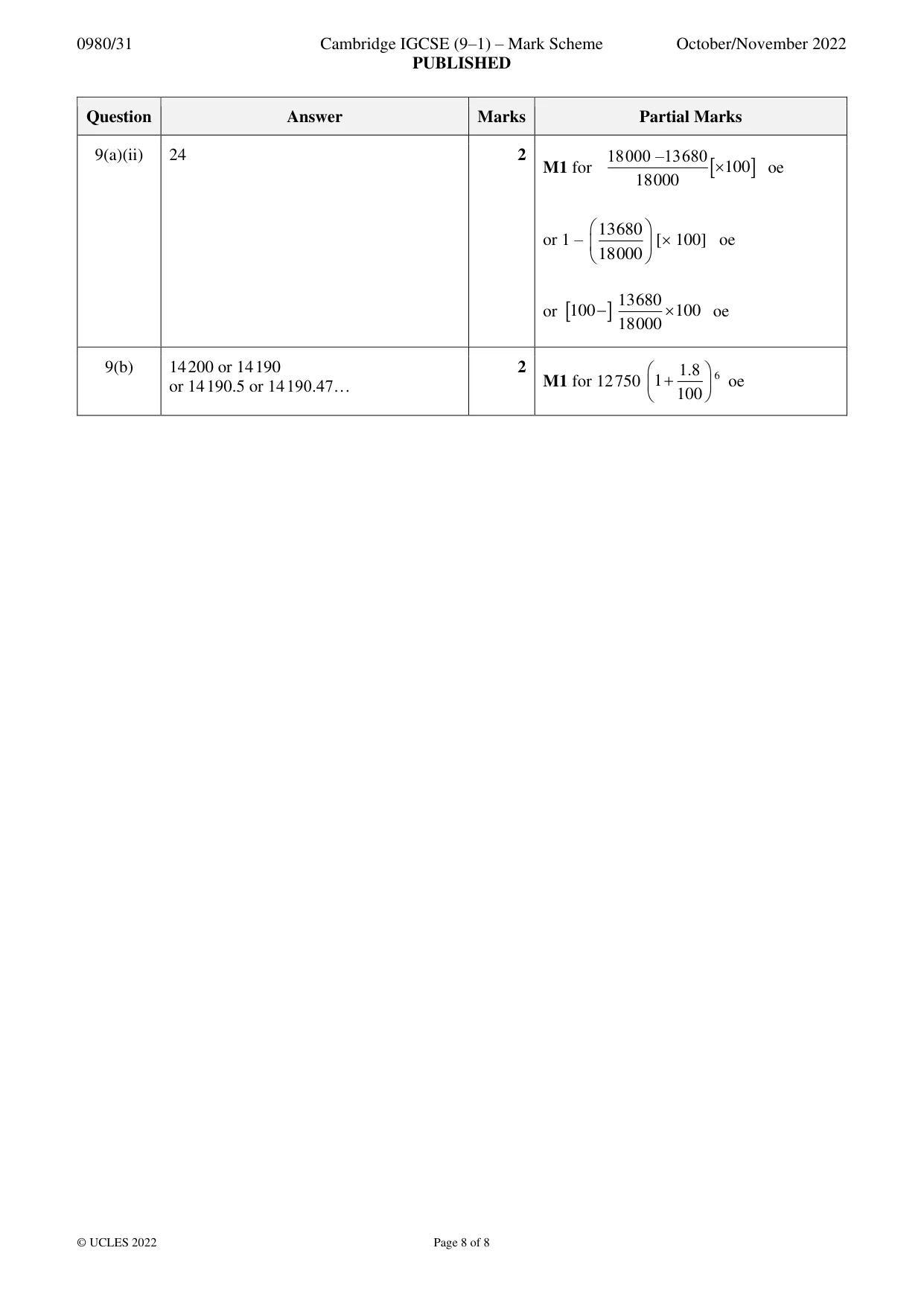 Mark scheme, page 8 of 8