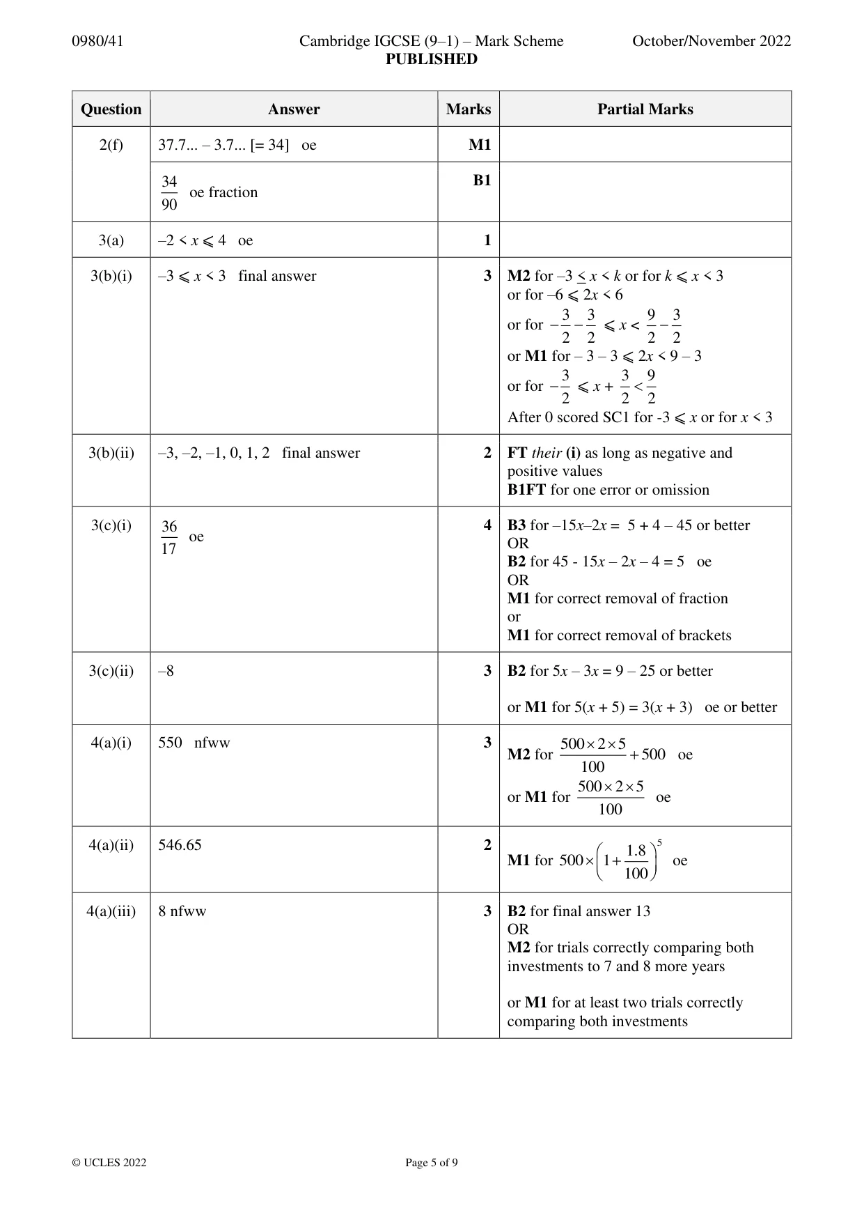 Mark scheme, page 5 of 9