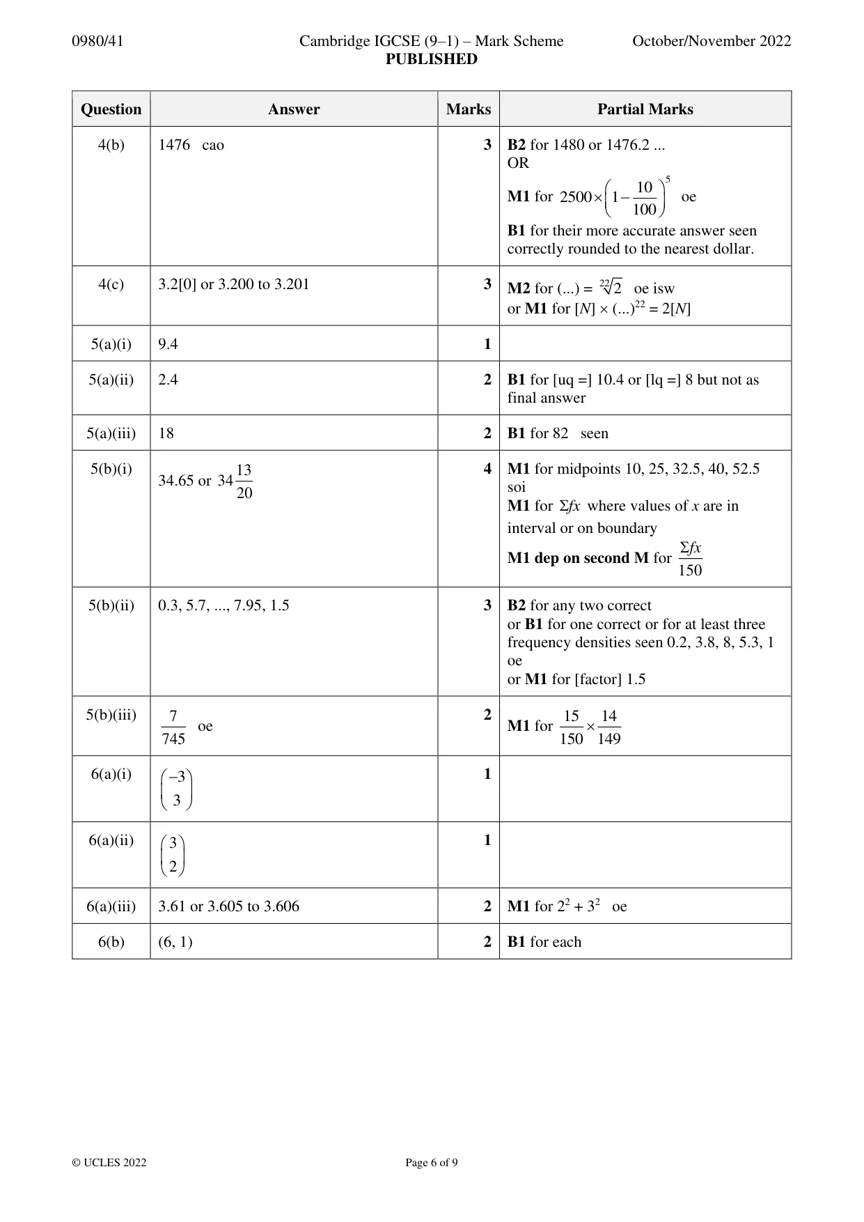 Mark scheme, page 6 of 9
