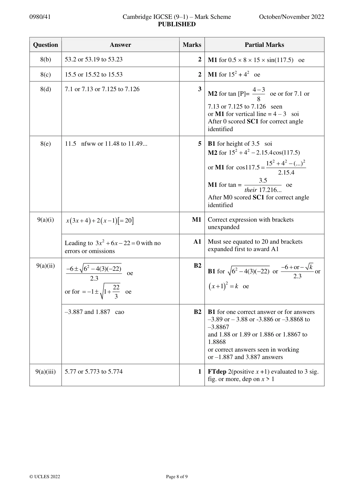 Mark scheme, page 8 of 9