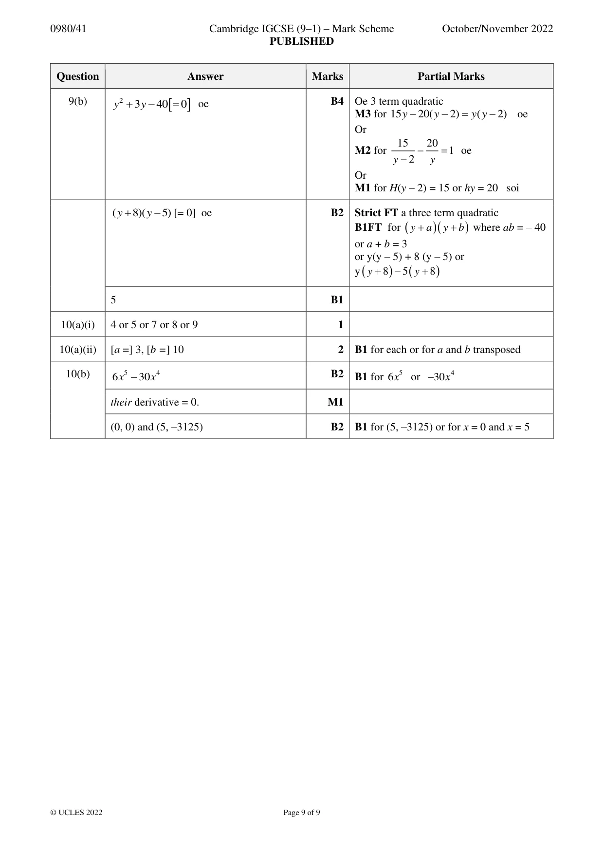 Mark scheme, page 9 of 9