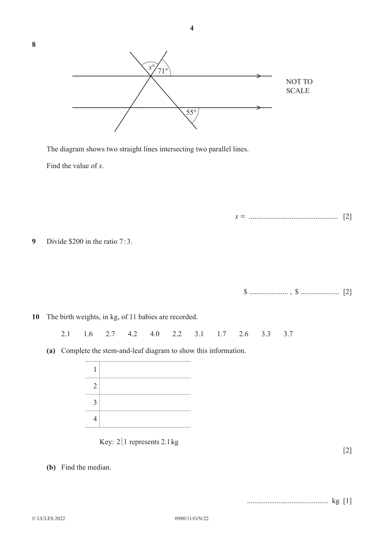 Cambridge IGCSE Mathematics (9-1) 0980 2022 Oct/Nov Paper 1 · Variant 1 question paper, page 4 of 12