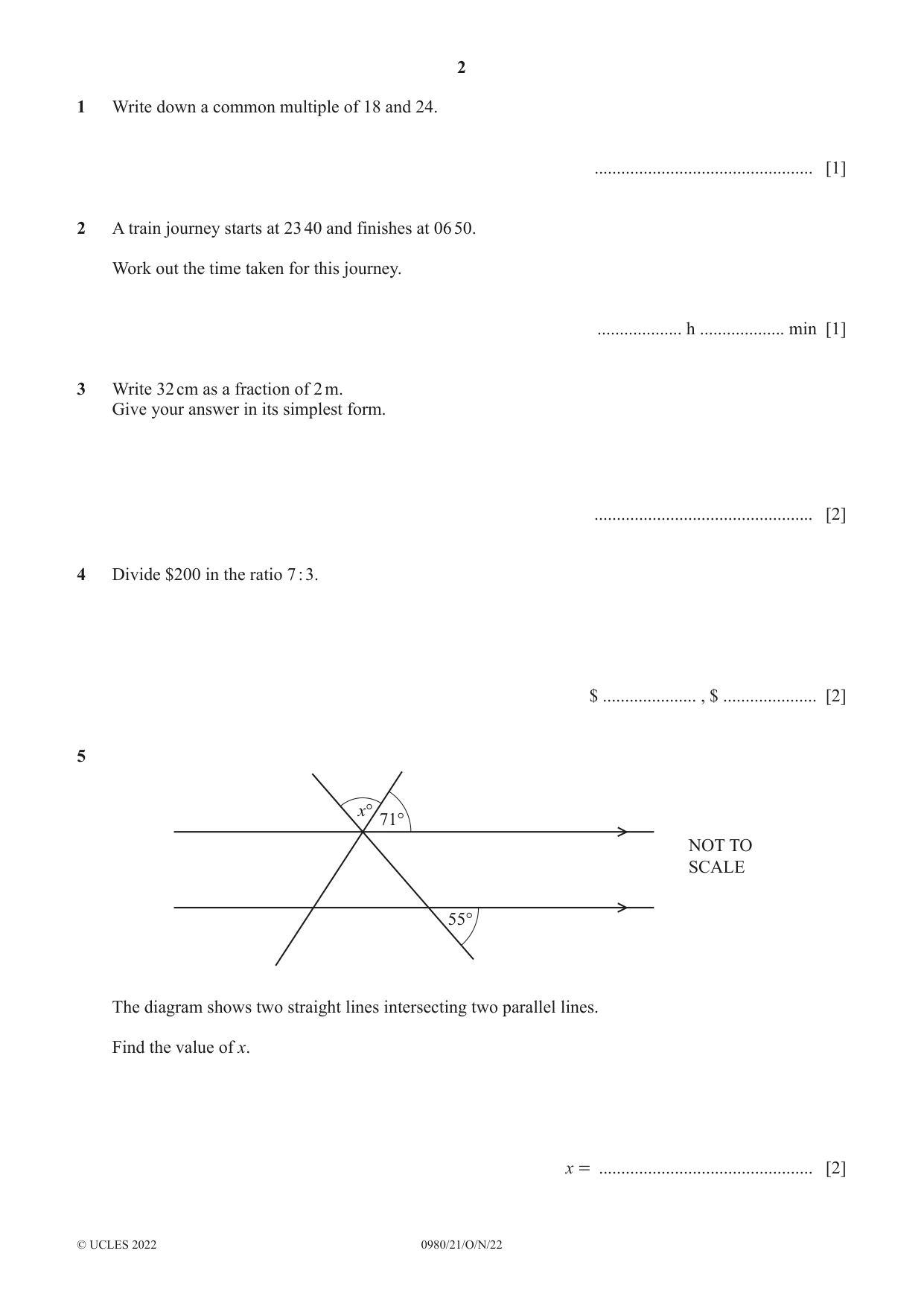 Cambridge IGCSE Mathematics (9-1) 0980 2022 Oct/Nov Paper 2 · Variant 1 question paper, page 2 of 12