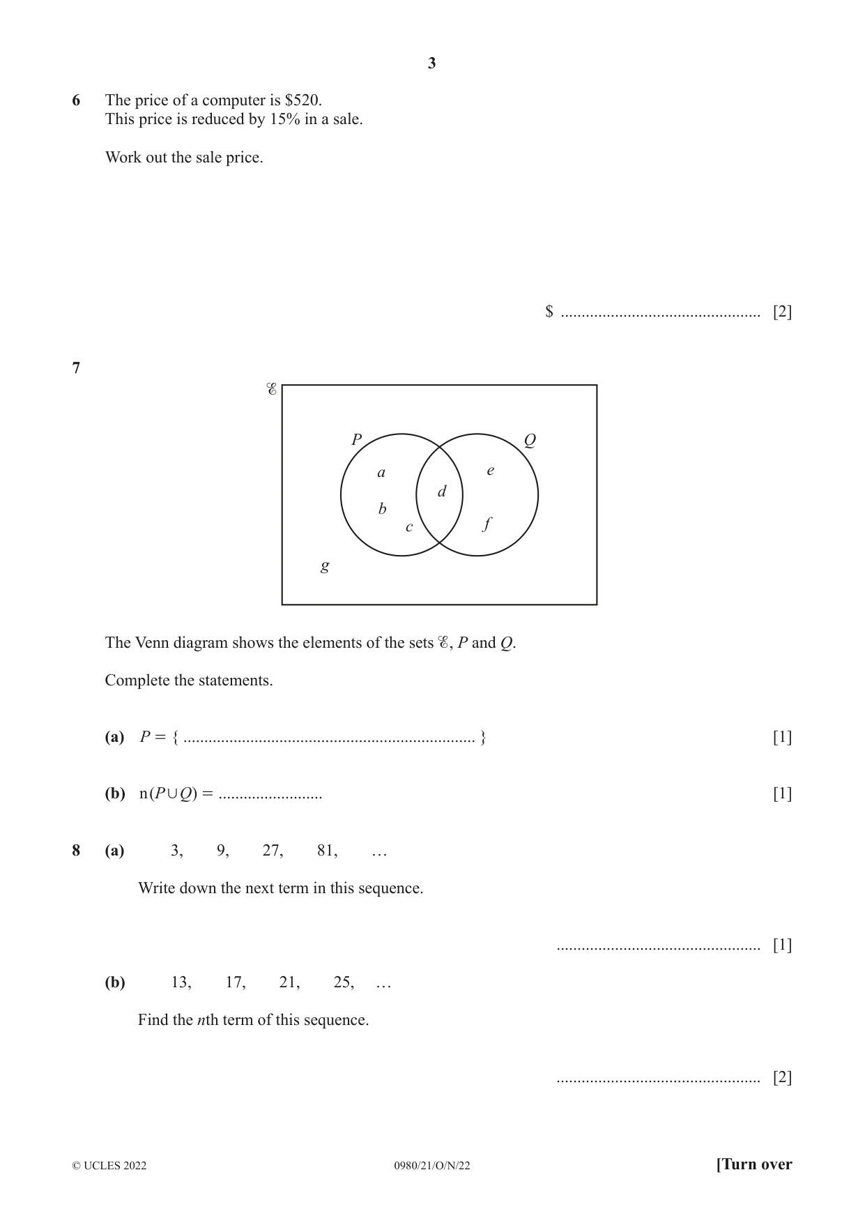 Cambridge IGCSE Mathematics (9-1) 0980 2022 Oct/Nov Paper 2 · Variant 1 question paper, page 3 of 12