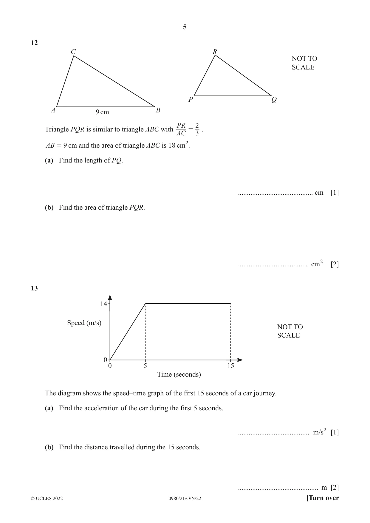 Cambridge IGCSE Mathematics (9-1) 0980 2022 Oct/Nov Paper 2 · Variant 1 question paper, page 5 of 12