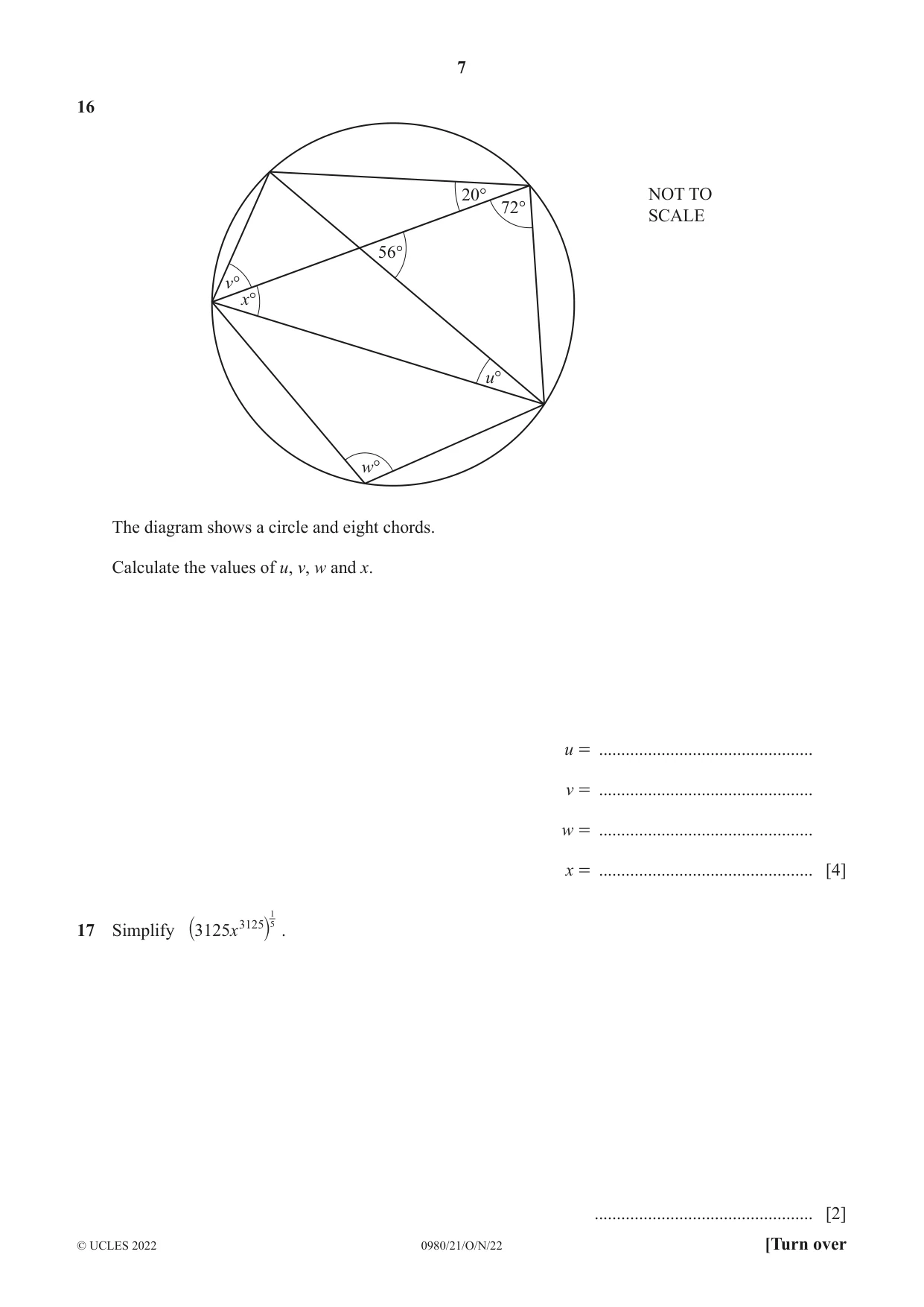 Cambridge IGCSE Mathematics (9-1) 0980 2022 Oct/Nov Paper 2 · Variant 1 question paper, page 7 of 12