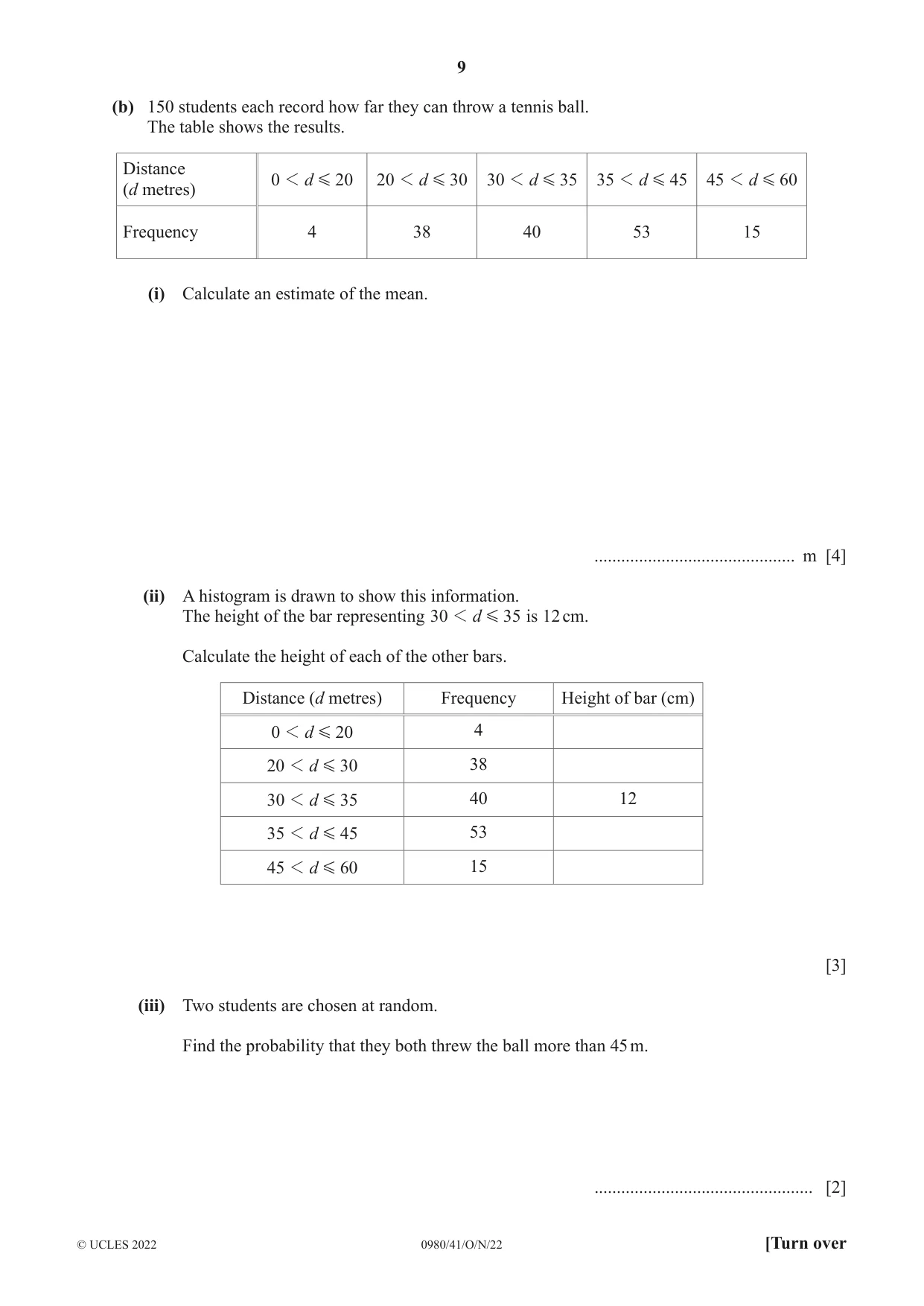 Cambridge IGCSE Mathematics (9-1) 0980 2022 Oct/Nov Paper 4 · Variant 1 question paper, page 9 of 20