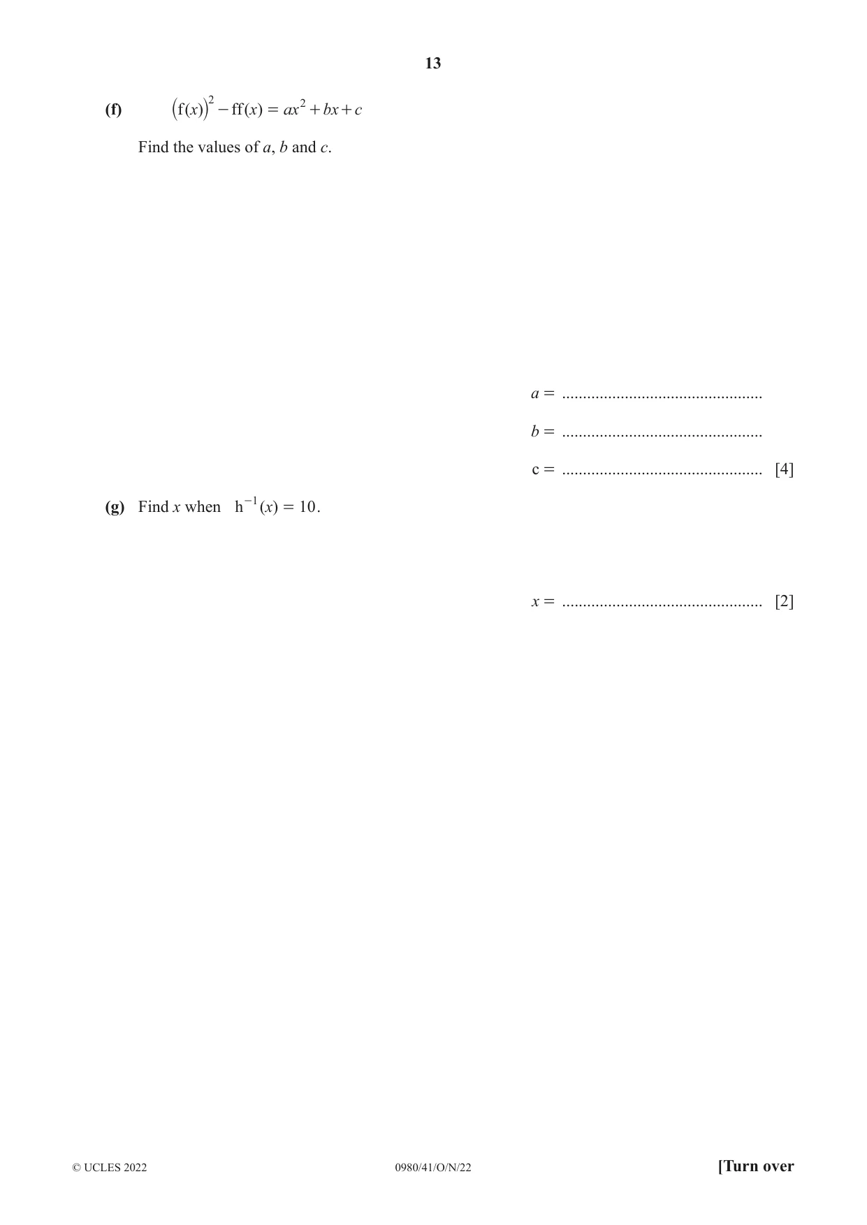 Cambridge IGCSE Mathematics (9-1) 0980 2022 Oct/Nov Paper 4 · Variant 1 question paper, page 13 of 20