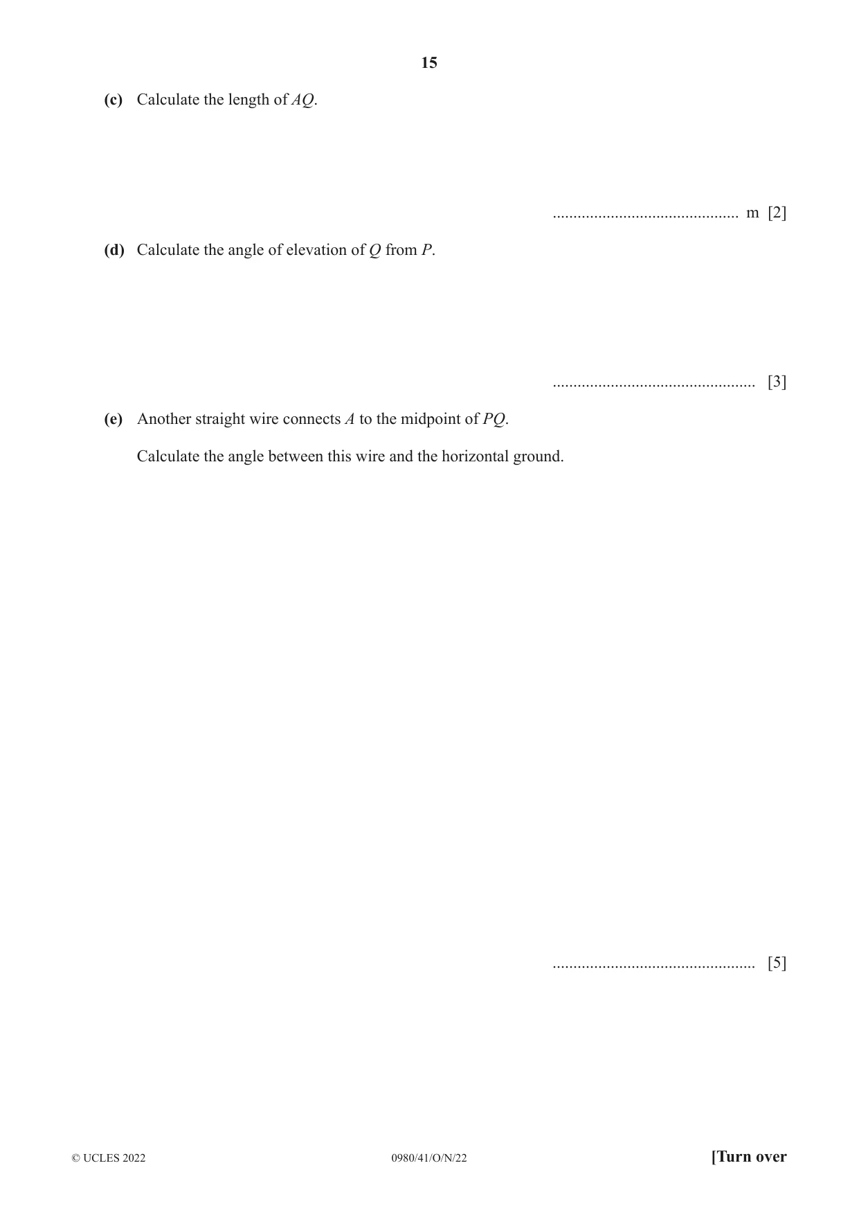 Cambridge IGCSE Mathematics (9-1) 0980 2022 Oct/Nov Paper 4 · Variant 1 question paper, page 15 of 20
