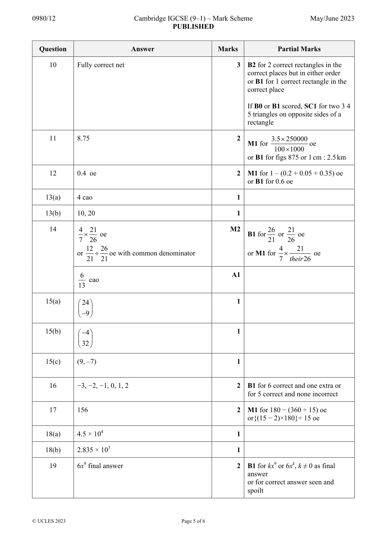 Mark scheme, page 5 of 6