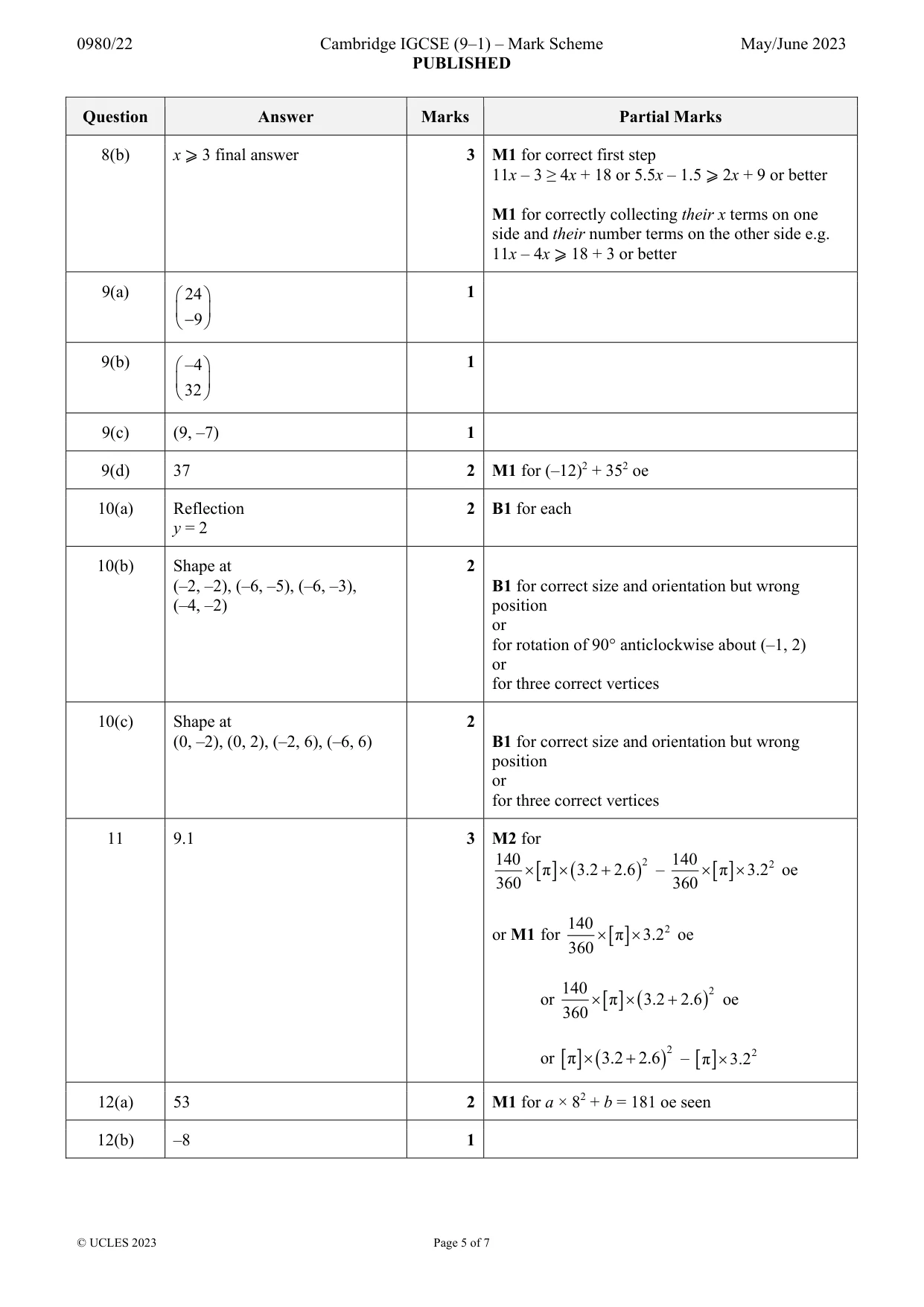Mark scheme, page 5 of 7