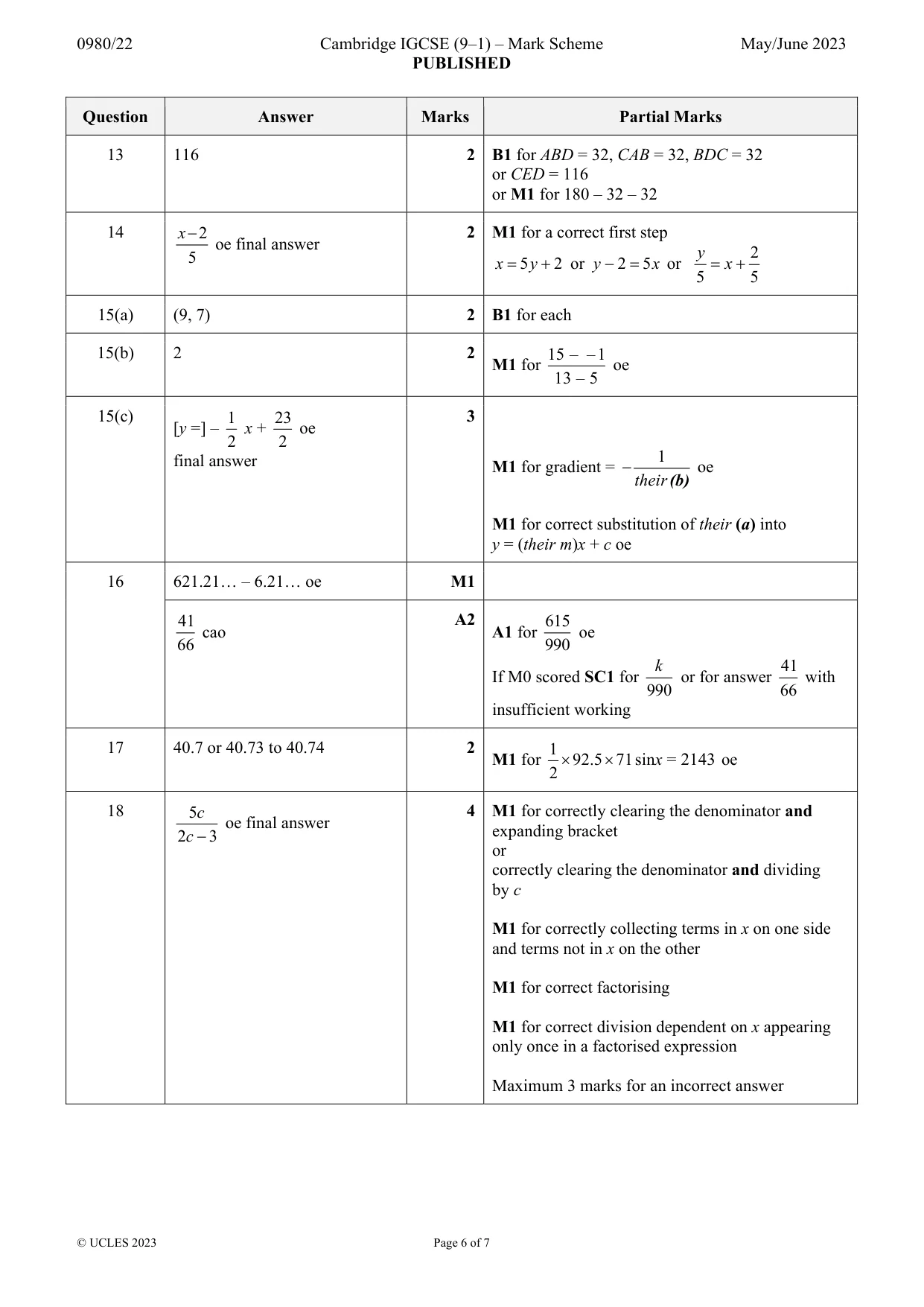Mark scheme, page 6 of 7