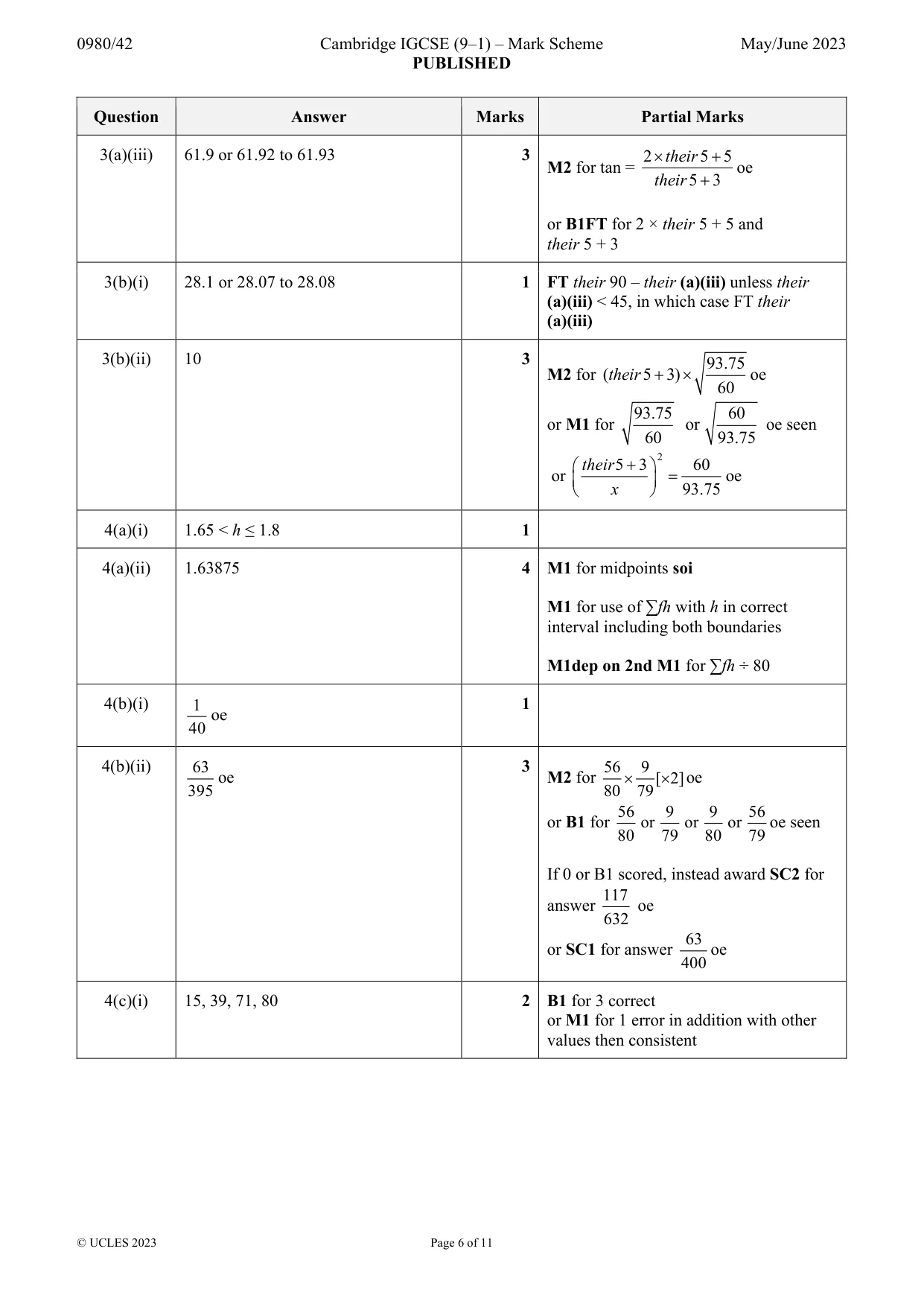 Mark scheme, page 6 of 11
