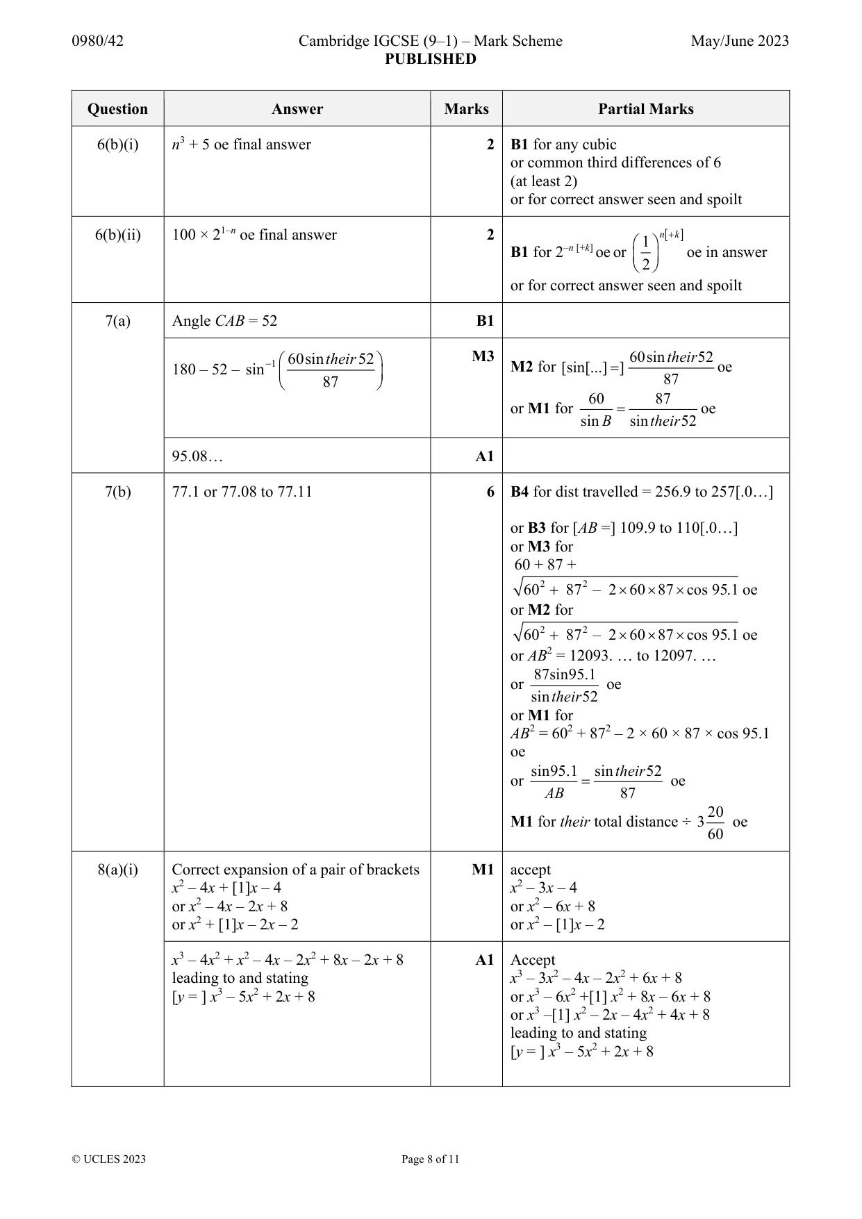 Mark scheme, page 8 of 11