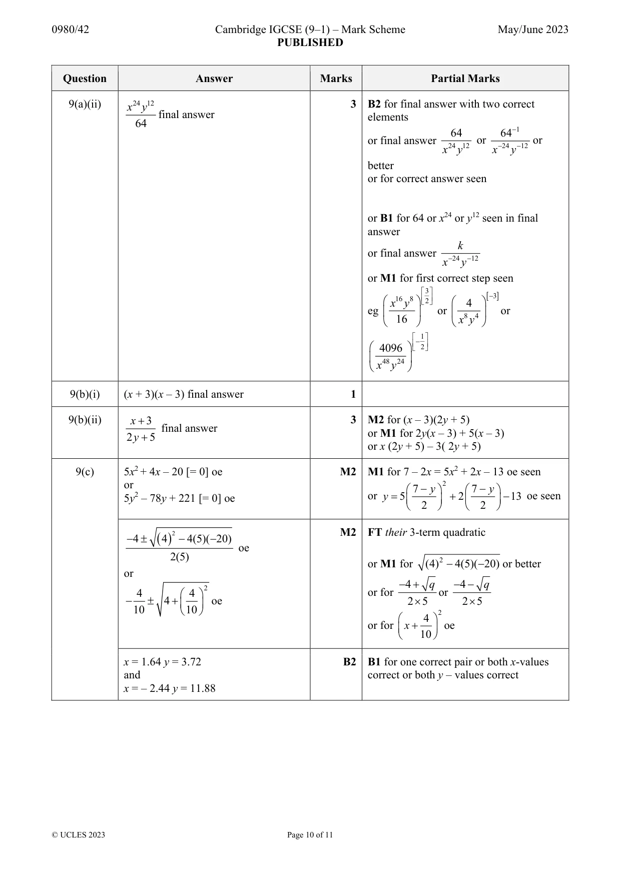 Mark scheme, page 10 of 11