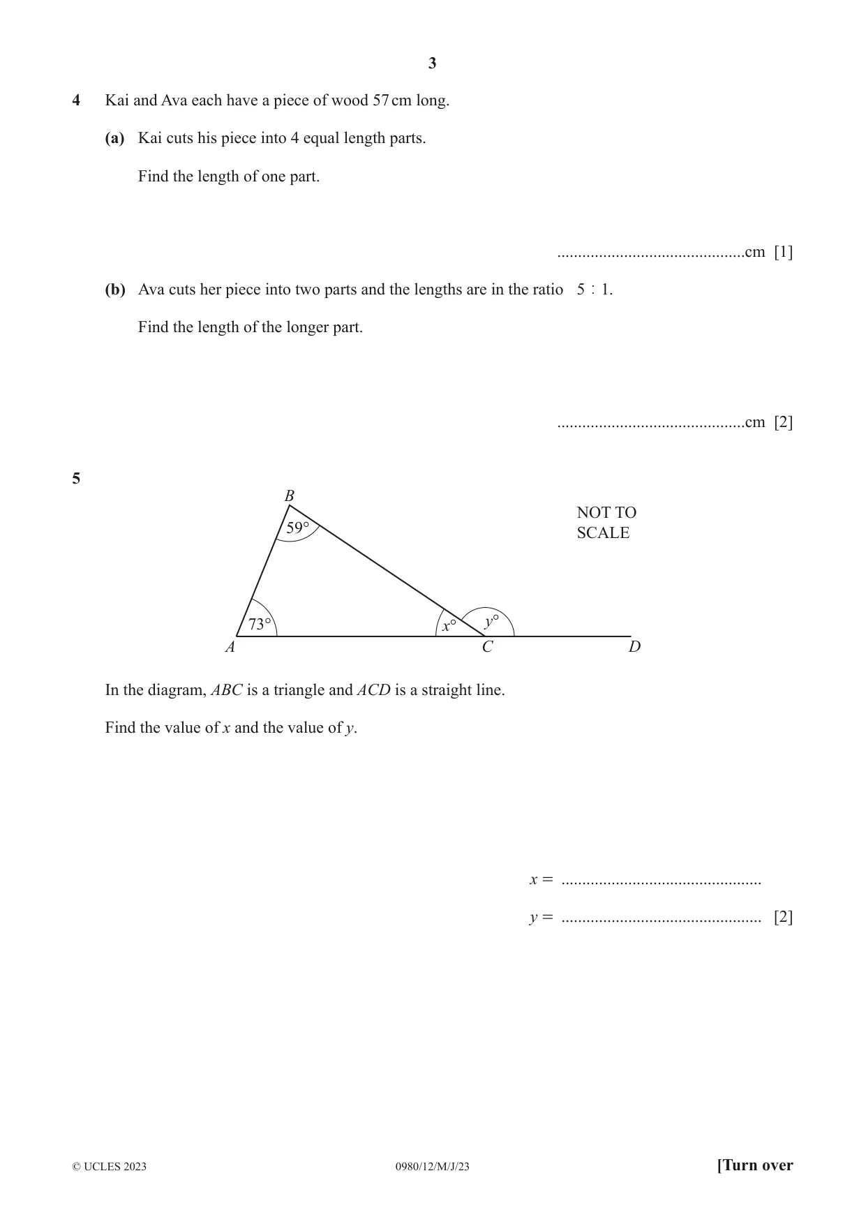 Cambridge IGCSE Mathematics (9-1) 0980 2023 May/June Paper 1 · Variant 2 question paper, page 3 of 12