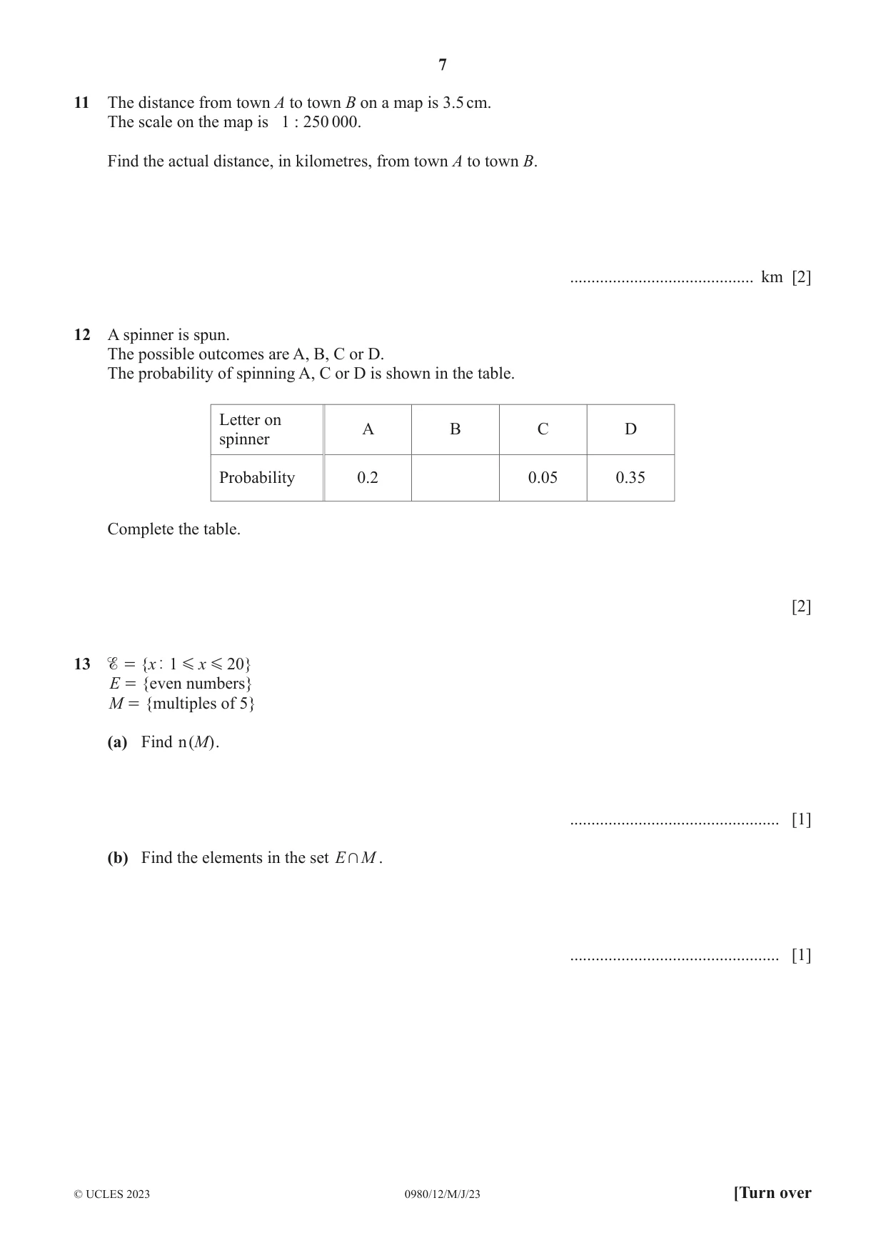 Cambridge IGCSE Mathematics (9-1) 0980 2023 May/June Paper 1 · Variant 2 question paper, page 7 of 12