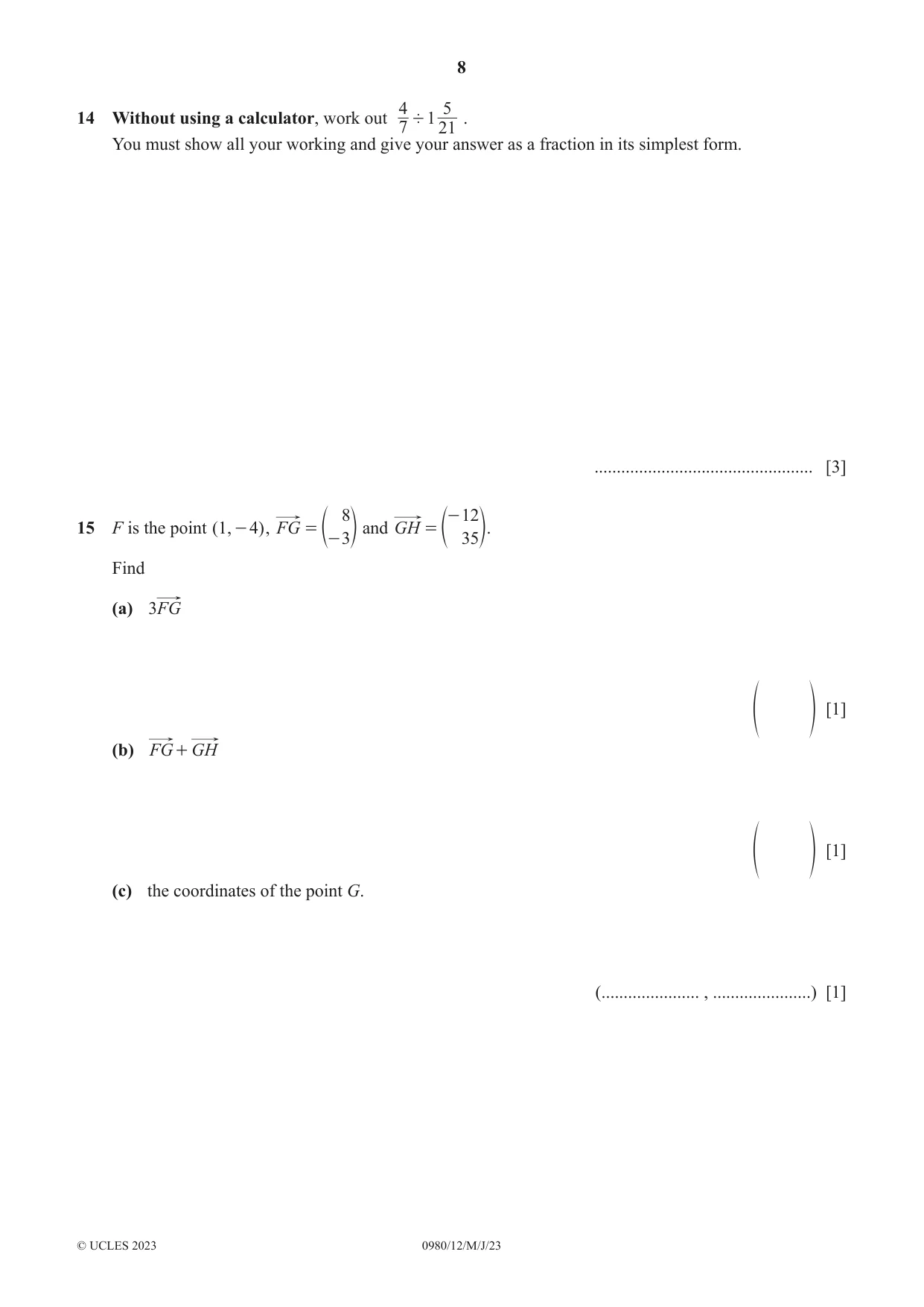 Cambridge IGCSE Mathematics (9-1) 0980 2023 May/June Paper 1 · Variant 2 question paper, page 8 of 12