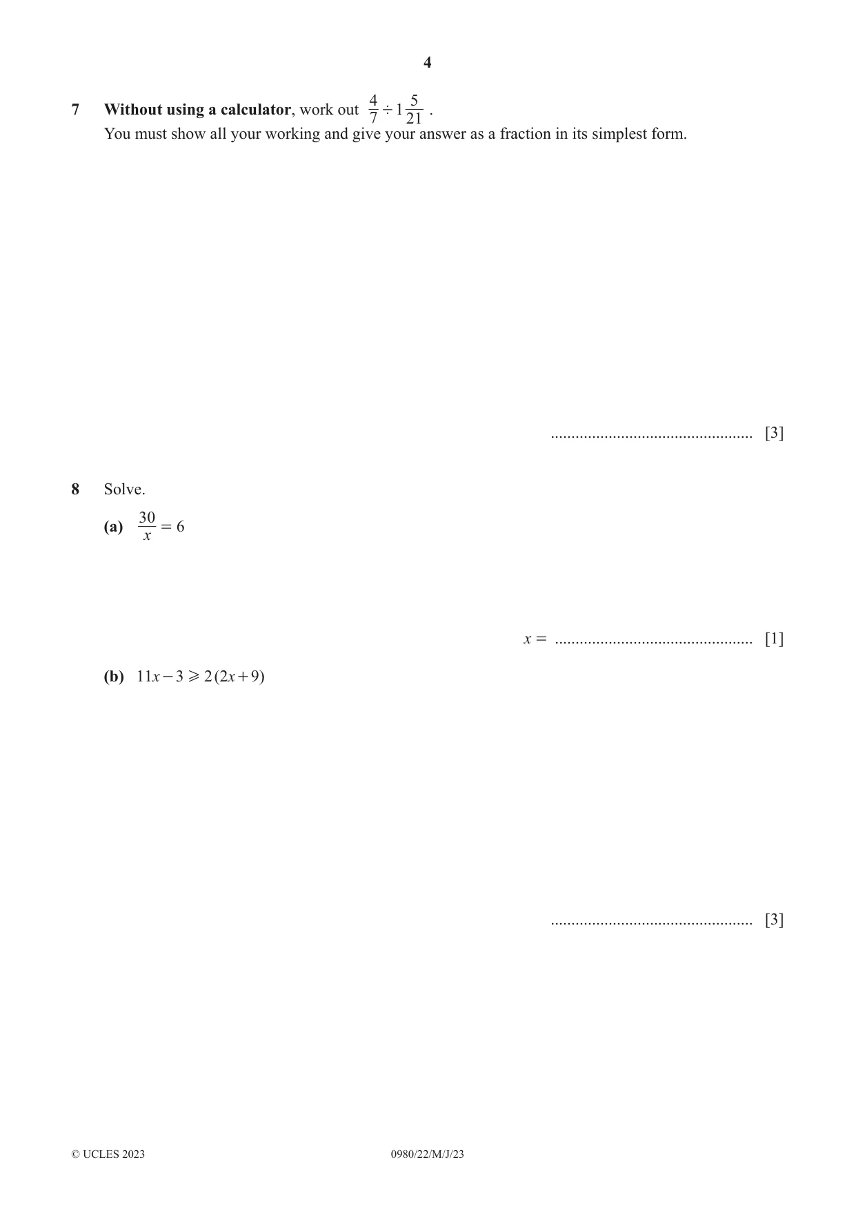 Cambridge IGCSE Mathematics (9-1) 0980 2023 May/June Paper 2 · Variant 2 question paper, page 4 of 12