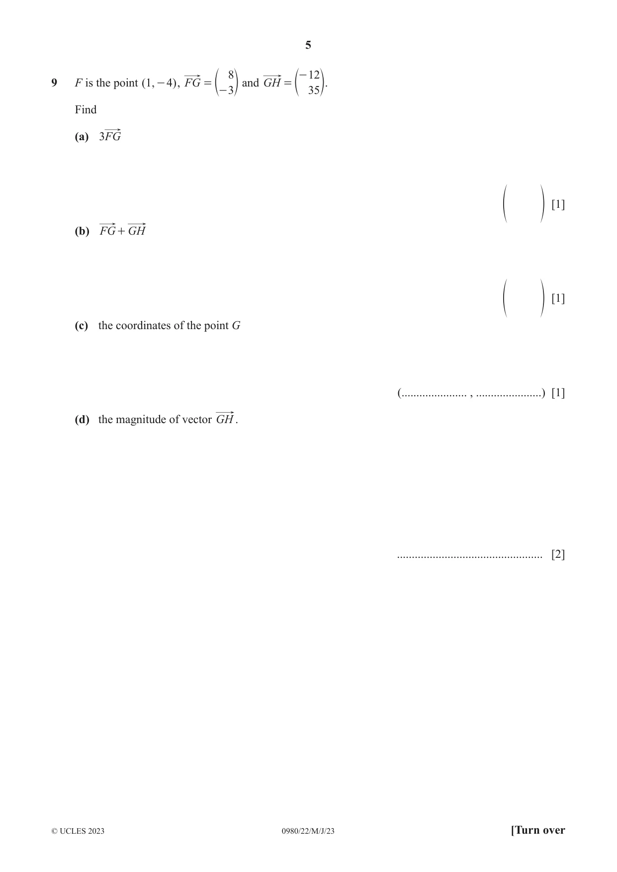 Cambridge IGCSE Mathematics (9-1) 0980 2023 May/June Paper 2 · Variant 2 question paper, page 5 of 12