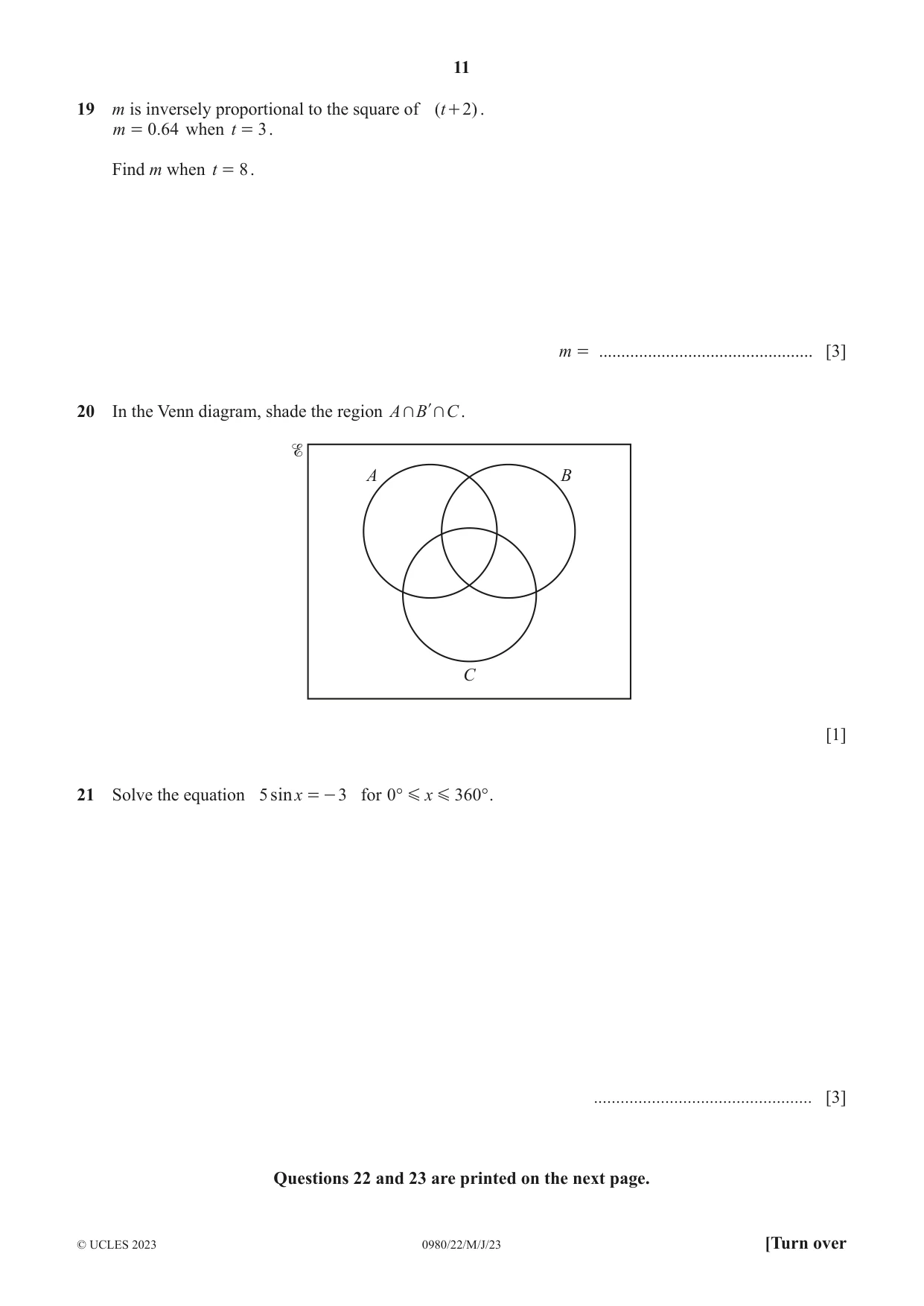 Cambridge IGCSE Mathematics (9-1) 0980 2023 May/June Paper 2 · Variant 2 question paper, page 11 of 12
