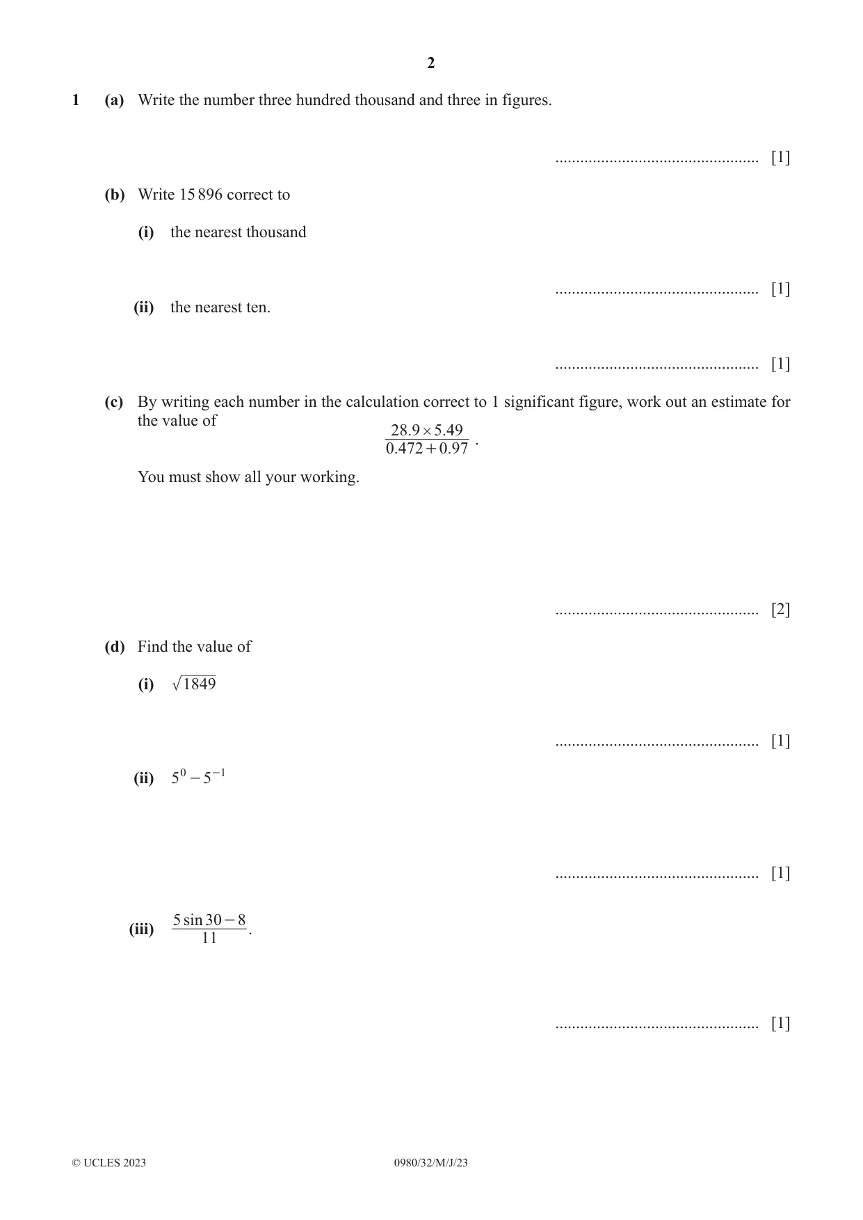 Cambridge IGCSE Mathematics (9-1) 0980 2023 May/June Paper 3 · Variant 2 question paper, page 2 of 20