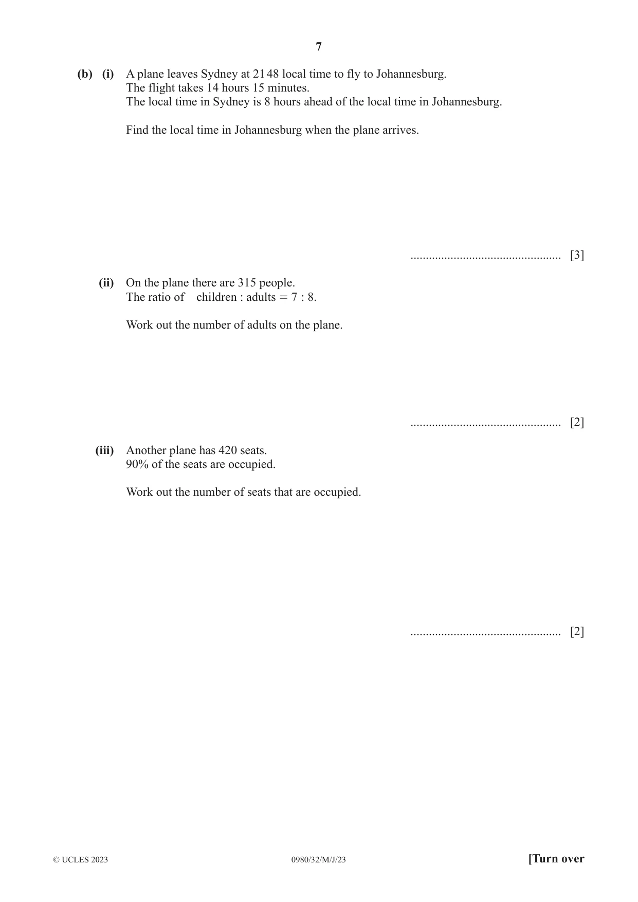 Cambridge IGCSE Mathematics (9-1) 0980 2023 May/June Paper 3 · Variant 2 question paper, page 7 of 20