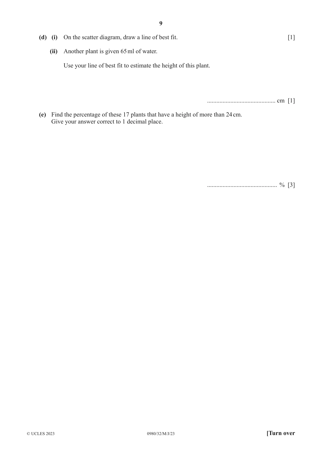Cambridge IGCSE Mathematics (9-1) 0980 2023 May/June Paper 3 · Variant 2 question paper, page 9 of 20