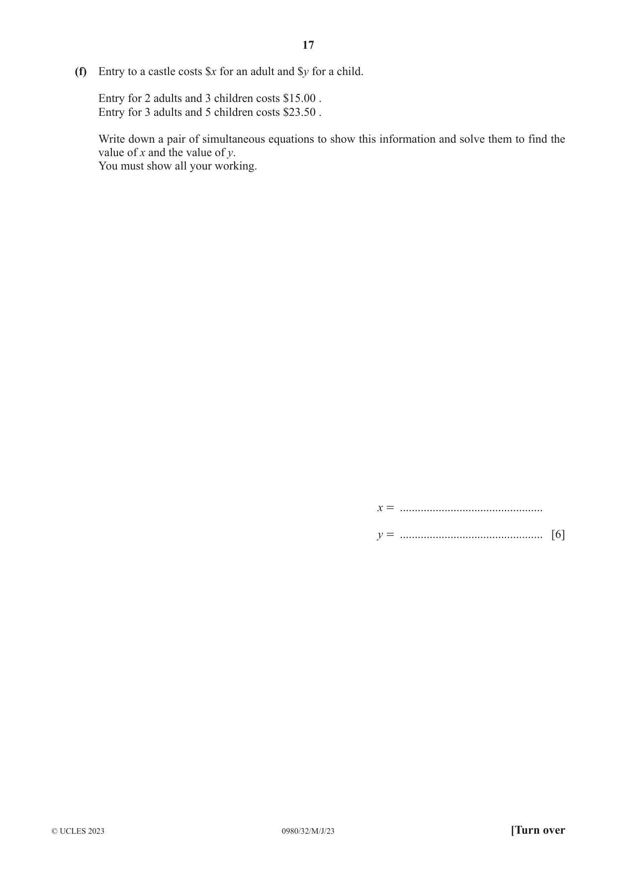 Cambridge IGCSE Mathematics (9-1) 0980 2023 May/June Paper 3 · Variant 2 question paper, page 17 of 20