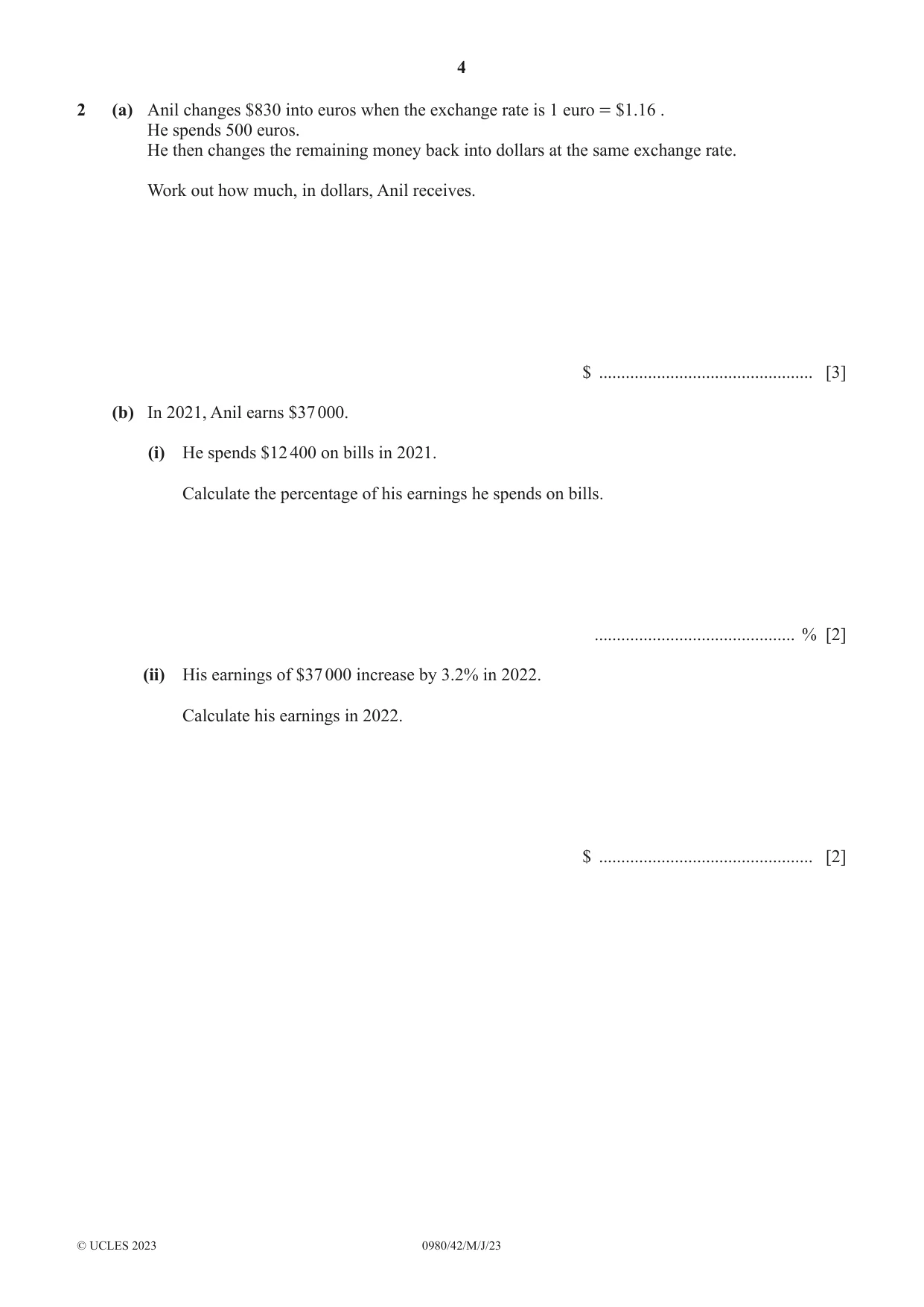 Cambridge IGCSE Mathematics (9-1) 0980 2023 May/June Paper 4 · Variant 2 question paper, page 4 of 20