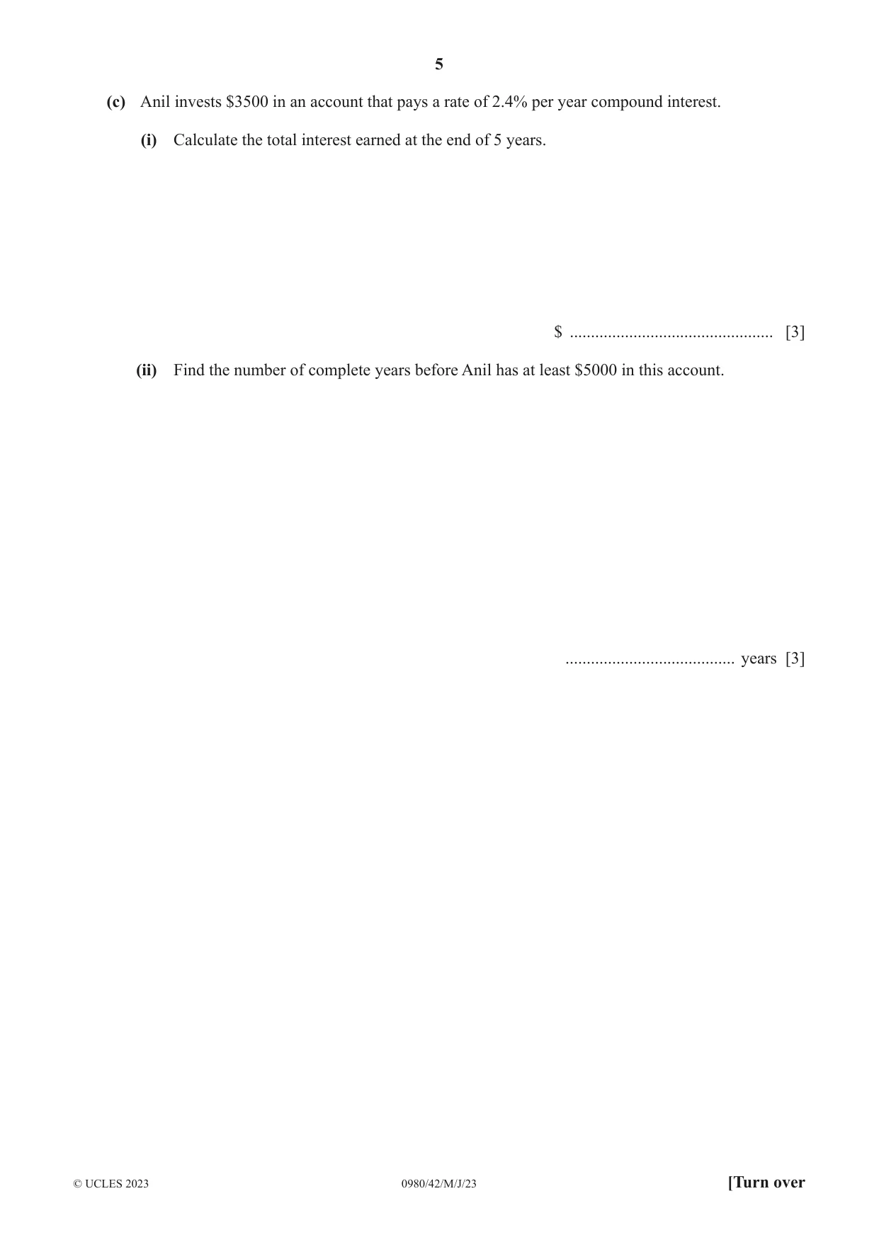 Cambridge IGCSE Mathematics (9-1) 0980 2023 May/June Paper 4 · Variant 2 question paper, page 5 of 20