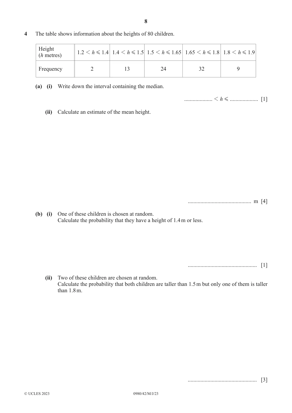Cambridge IGCSE Mathematics (9-1) 0980 2023 May/June Paper 4 · Variant 2 question paper, page 8 of 20