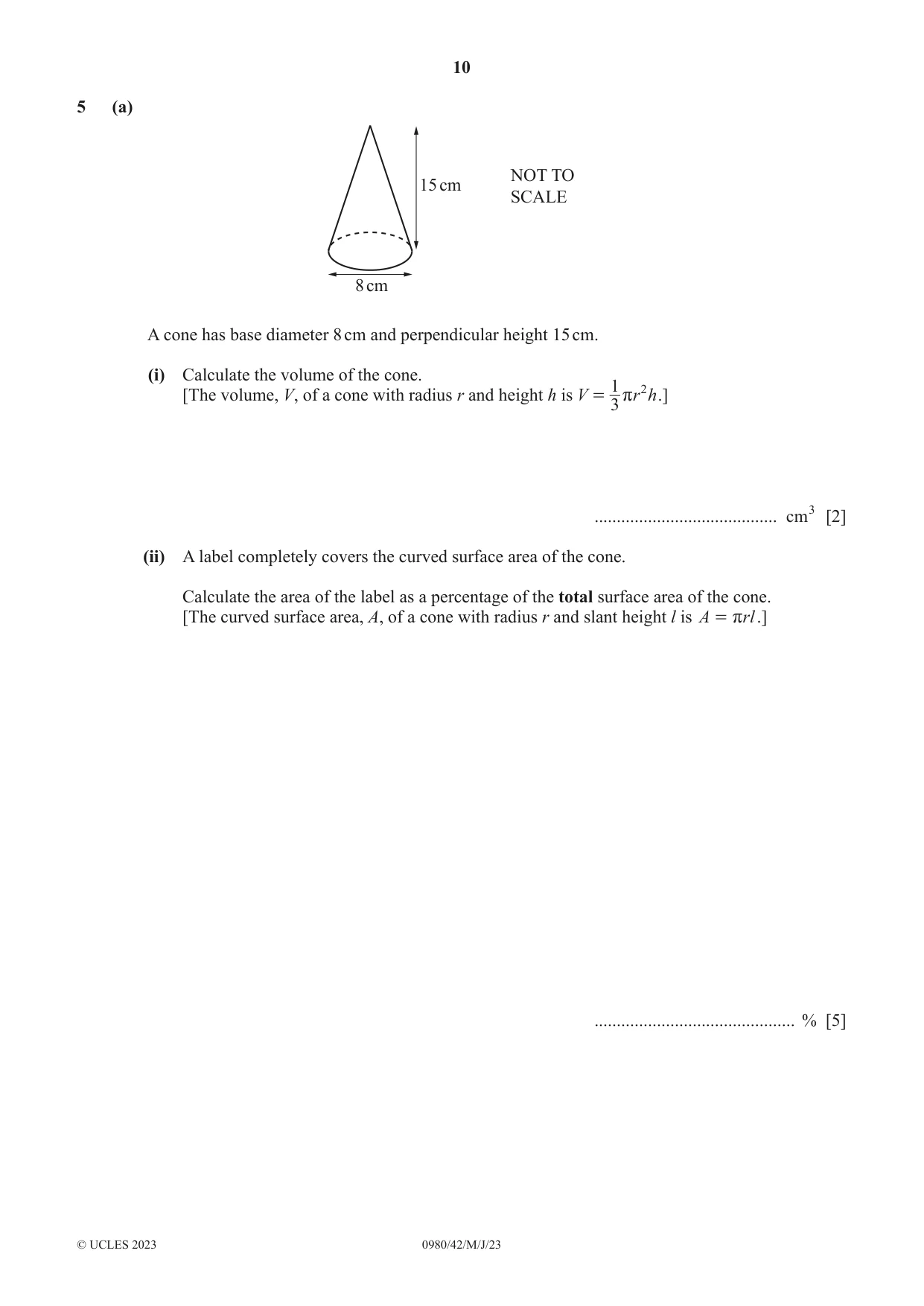 Cambridge IGCSE Mathematics (9-1) 0980 2023 May/June Paper 4 · Variant 2 question paper, page 10 of 20
