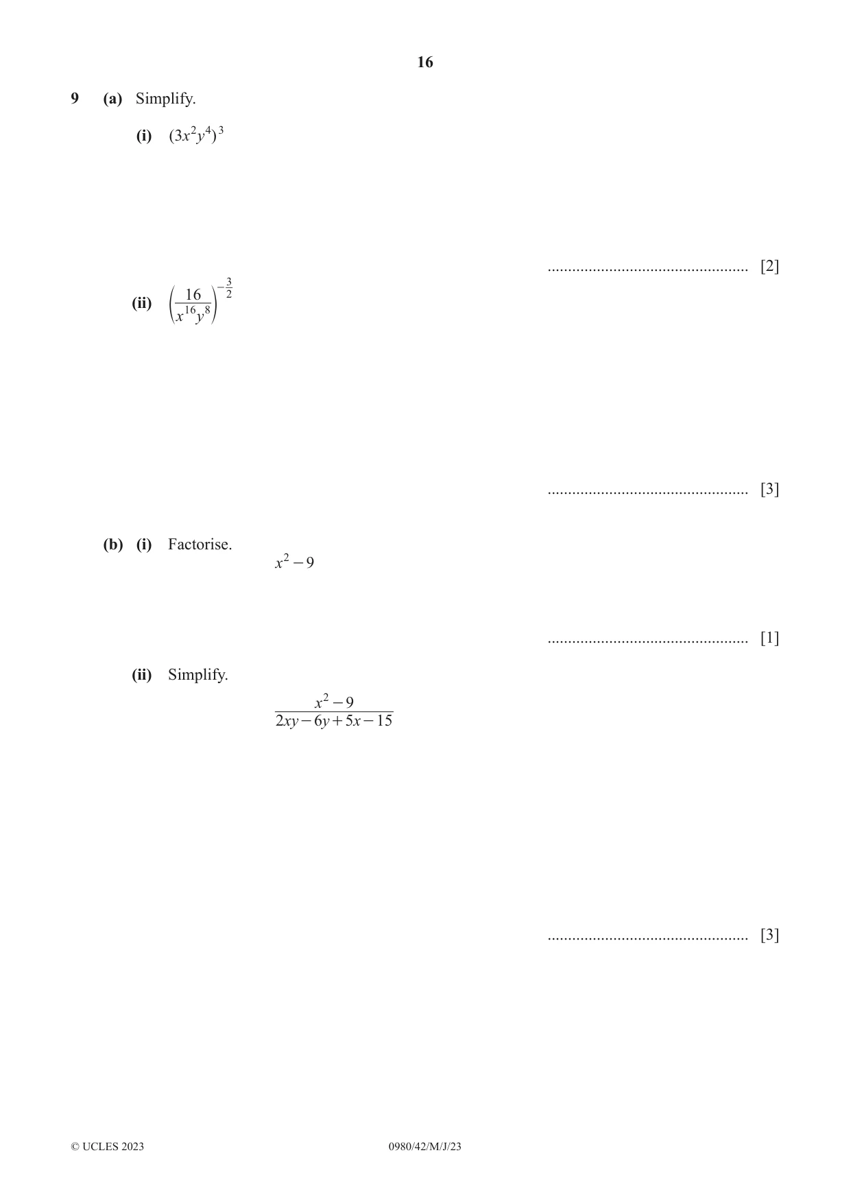 Cambridge IGCSE Mathematics (9-1) 0980 2023 May/June Paper 4 · Variant 2 question paper, page 16 of 20