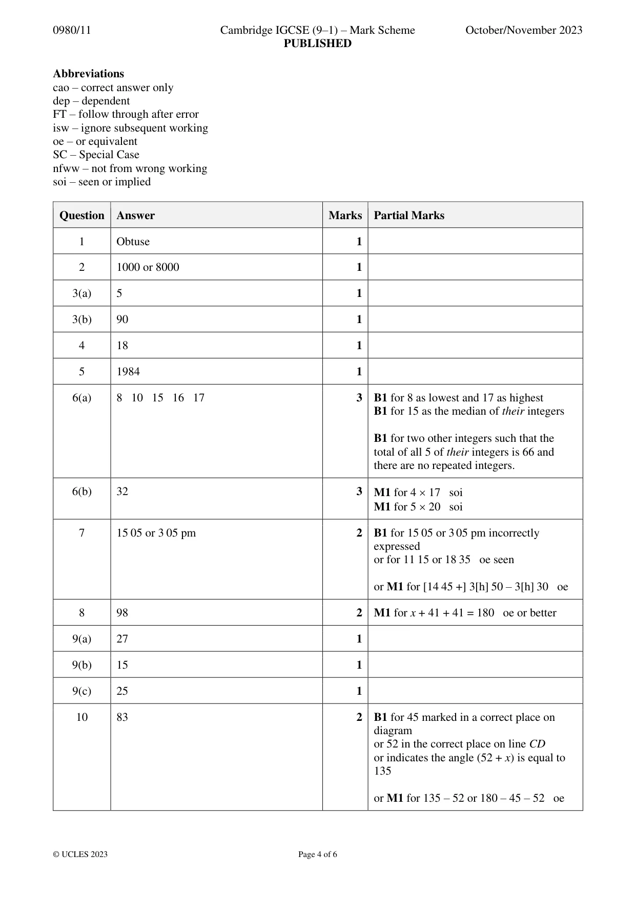 Mark scheme, page 4 of 6