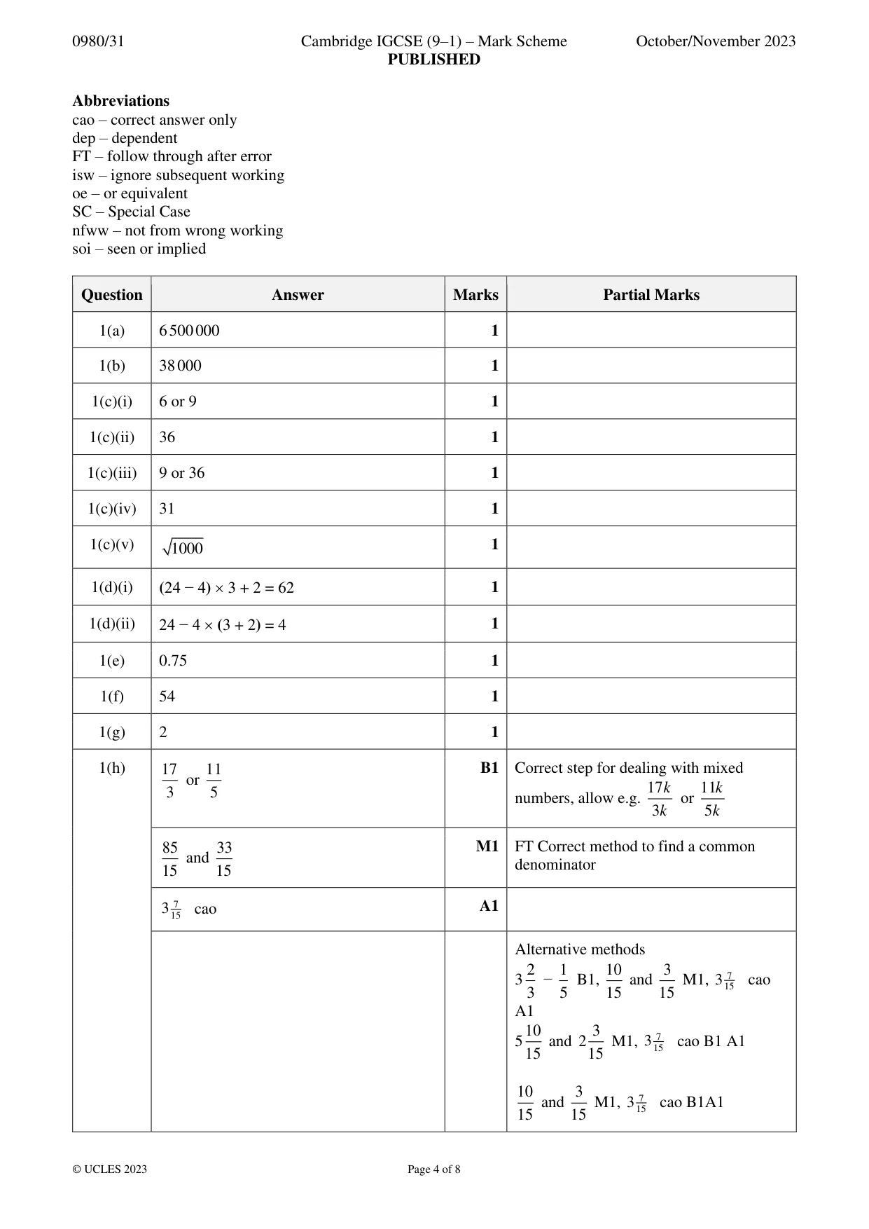 Mark scheme, page 4 of 8