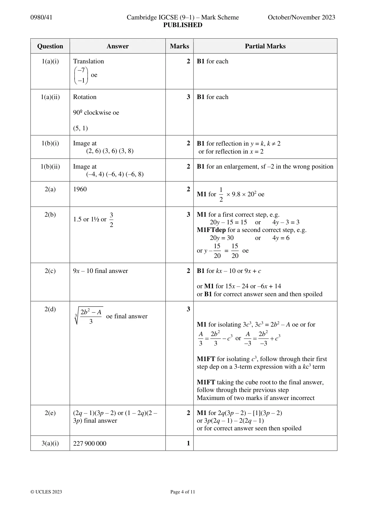 Mark scheme, page 4 of 11