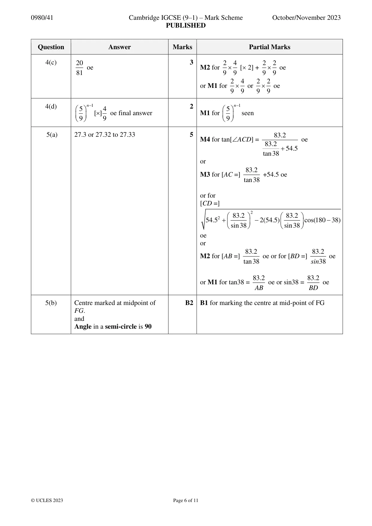 Mark scheme, page 6 of 11