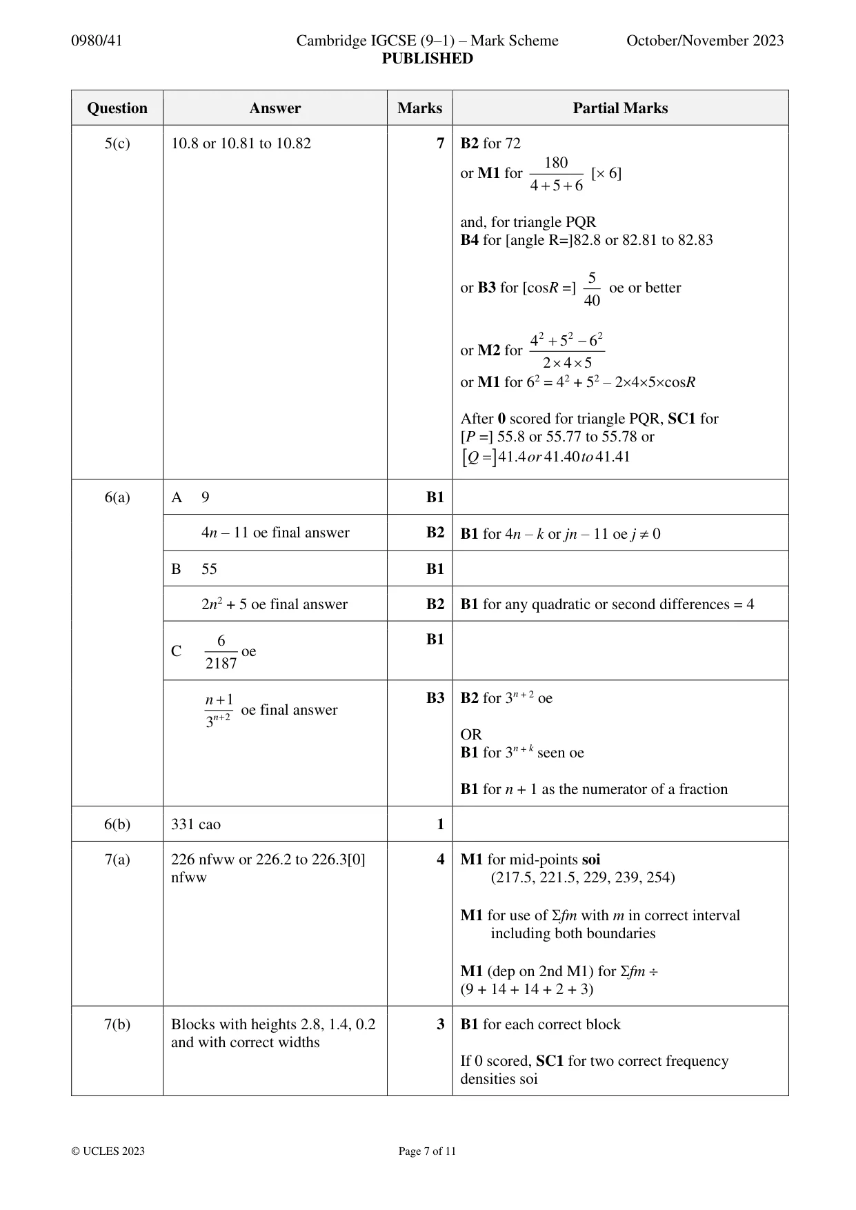 Mark scheme, page 7 of 11
