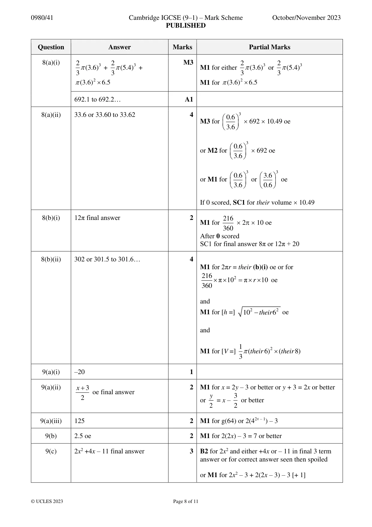 Mark scheme, page 8 of 11