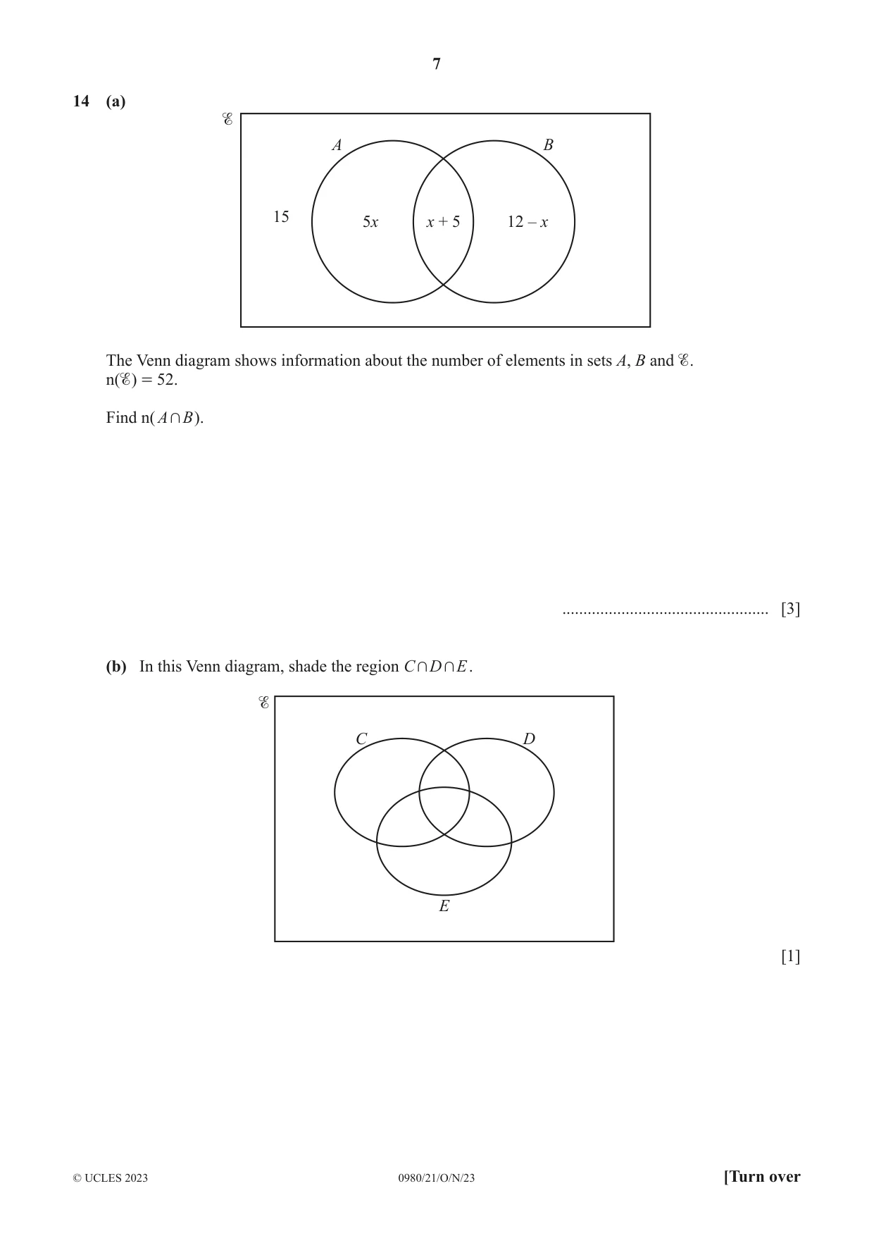 Cambridge IGCSE Mathematics (9-1) 0980 2023 Oct/Nov Paper 2 · Variant 1 question paper, page 7 of 12