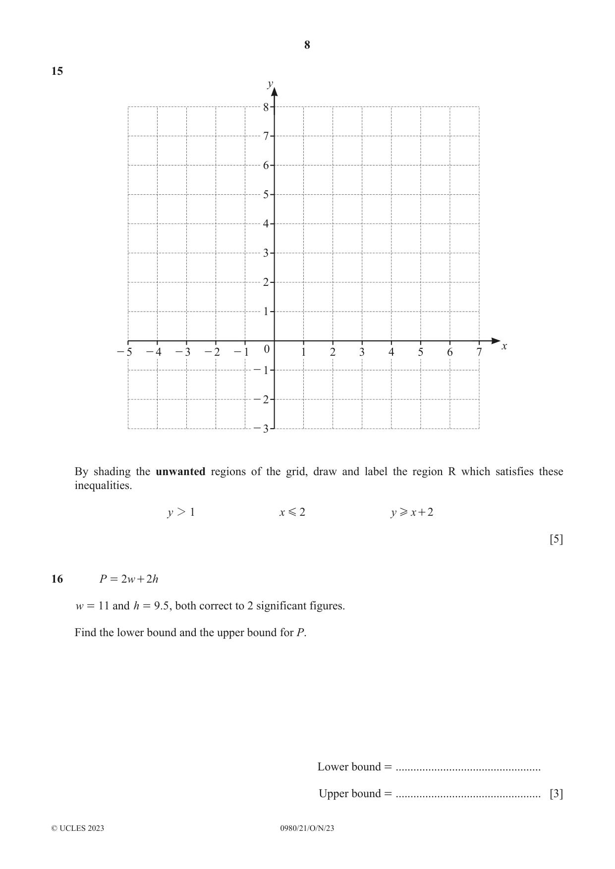 Cambridge IGCSE Mathematics (9-1) 0980 2023 Oct/Nov Paper 2 · Variant 1 question paper, page 8 of 12