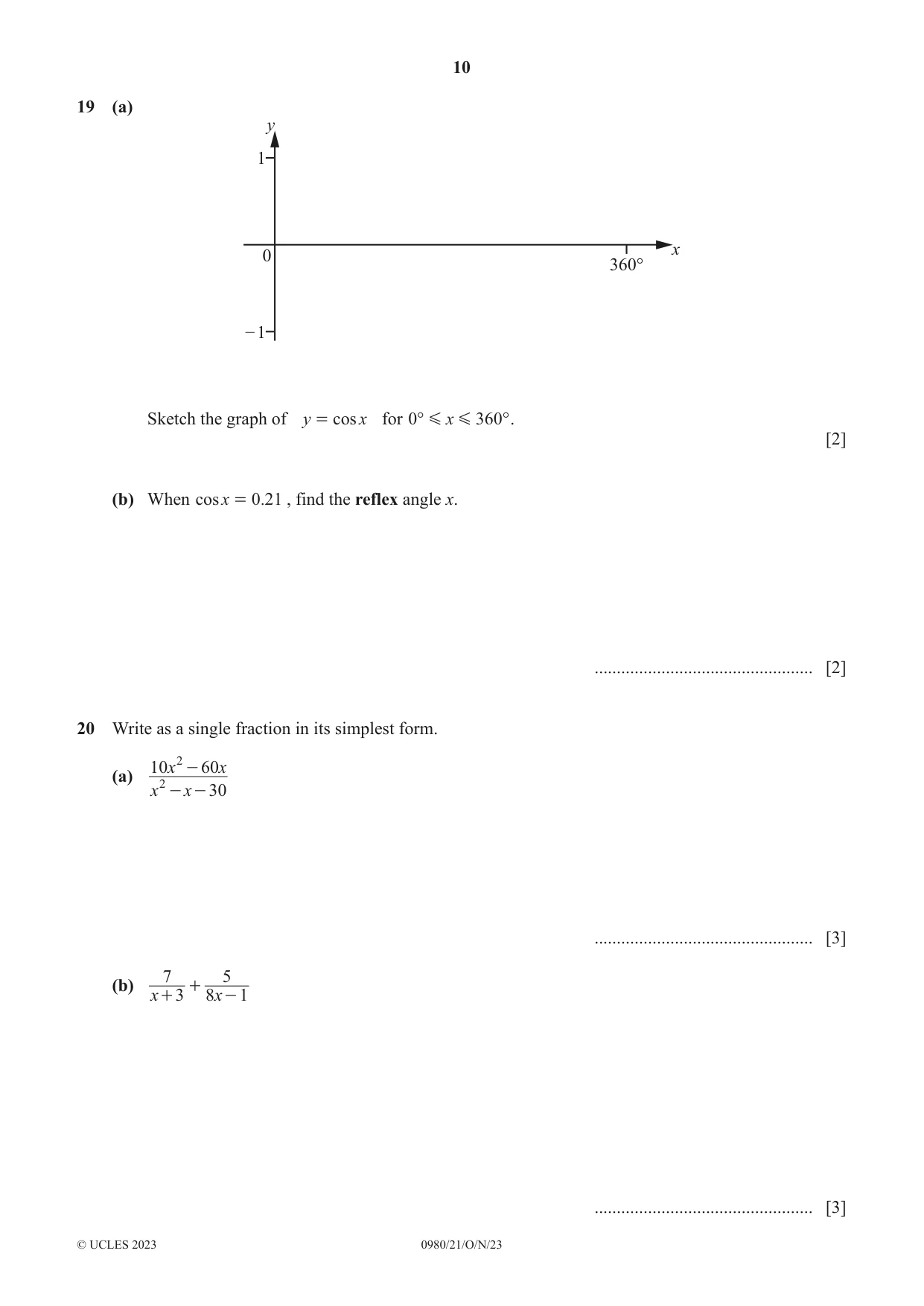 Cambridge IGCSE Mathematics (9-1) 0980 2023 Oct/Nov Paper 2 · Variant 1 question paper, page 10 of 12