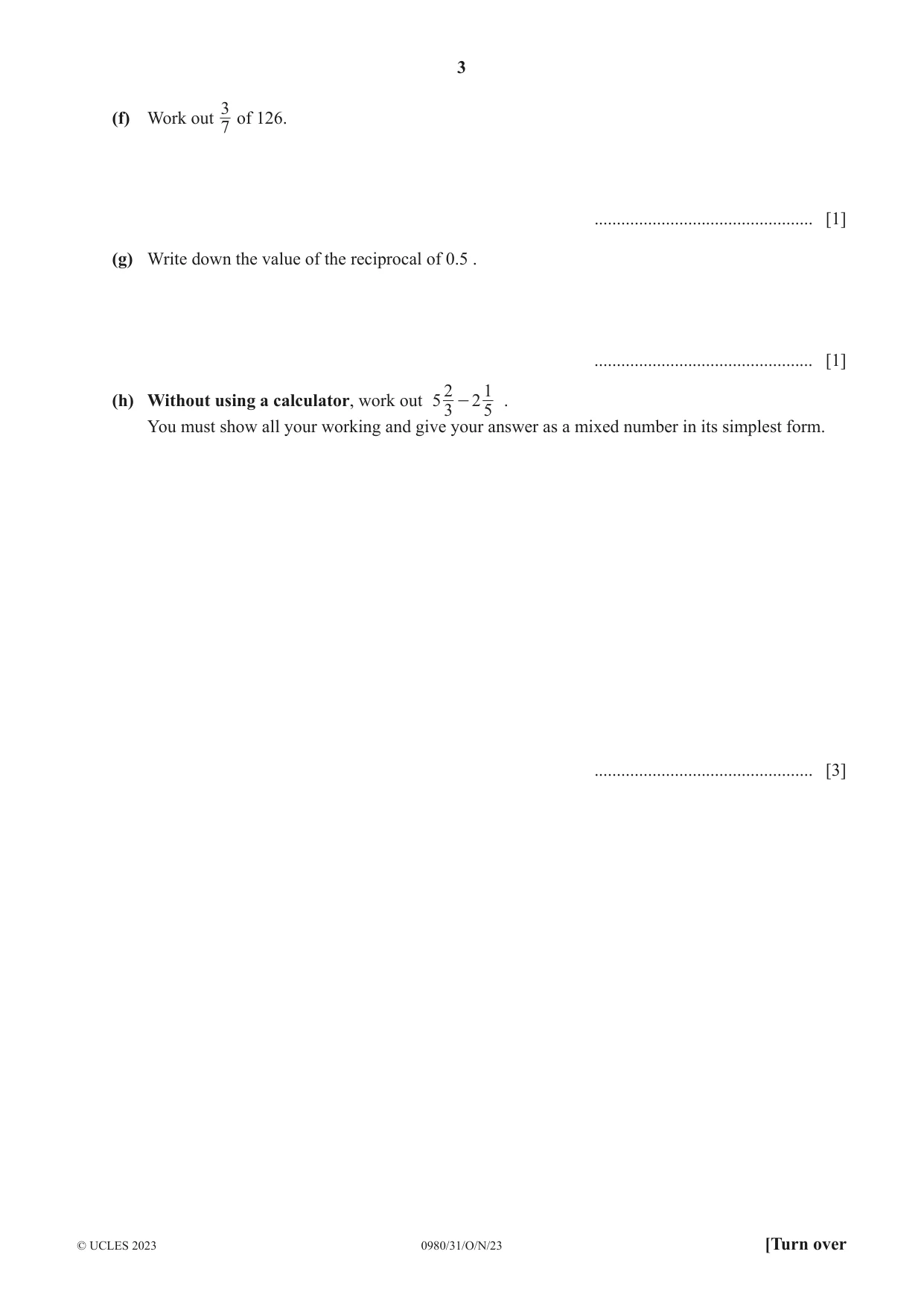 Cambridge IGCSE Mathematics (9-1) 0980 2023 Oct/Nov Paper 3 · Variant 1 question paper, page 3 of 20