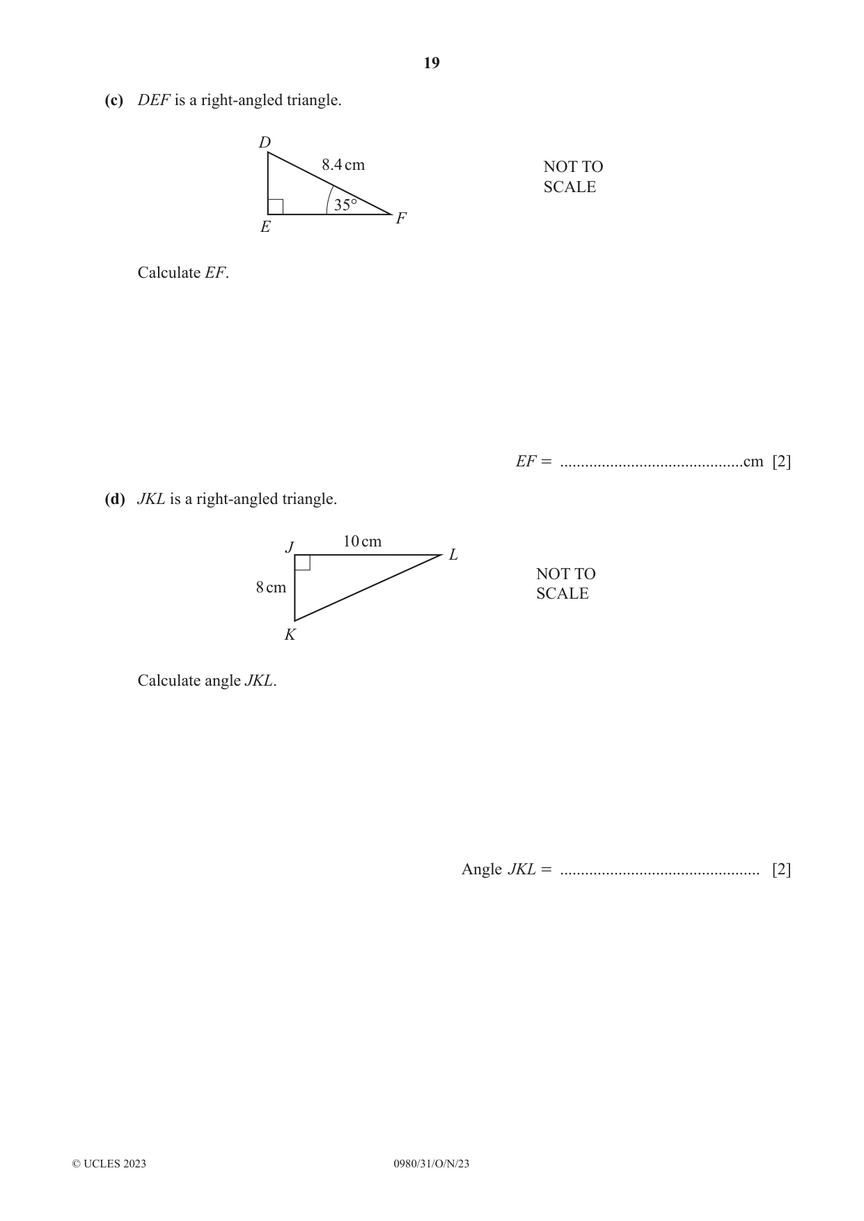 Cambridge IGCSE Mathematics (9-1) 0980 2023 Oct/Nov Paper 3 · Variant 1 question paper, page 19 of 20