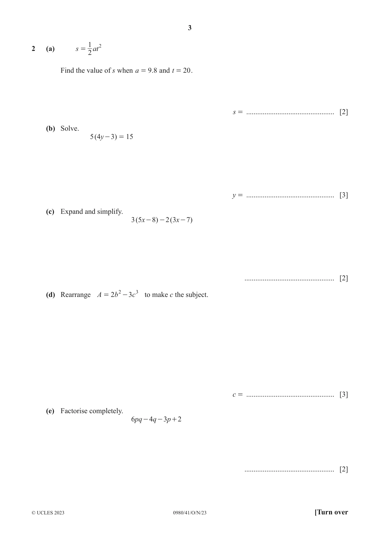 Cambridge IGCSE Mathematics (9-1) 0980 2023 Oct/Nov Paper 4 · Variant 1 question paper, page 3 of 20