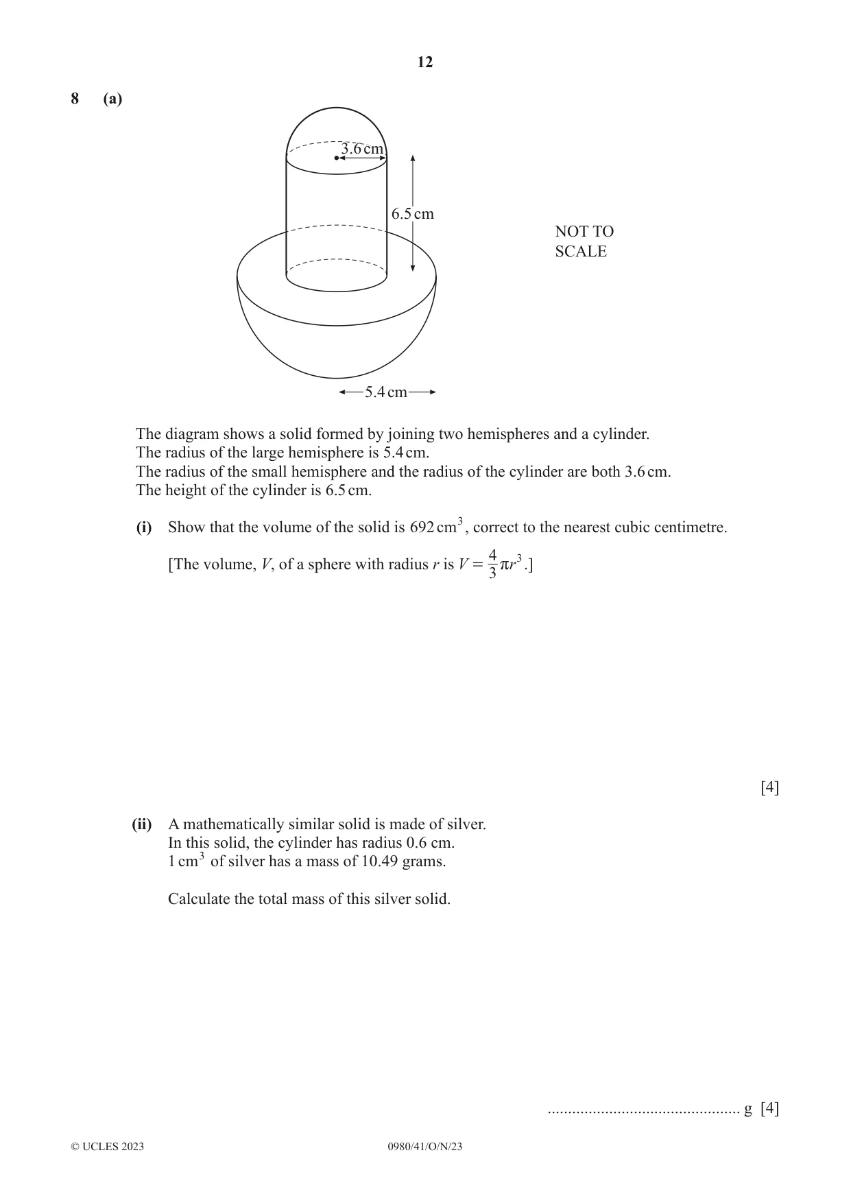 Cambridge IGCSE Mathematics (9-1) 0980 2023 Oct/Nov Paper 4 · Variant 1 question paper, page 12 of 20