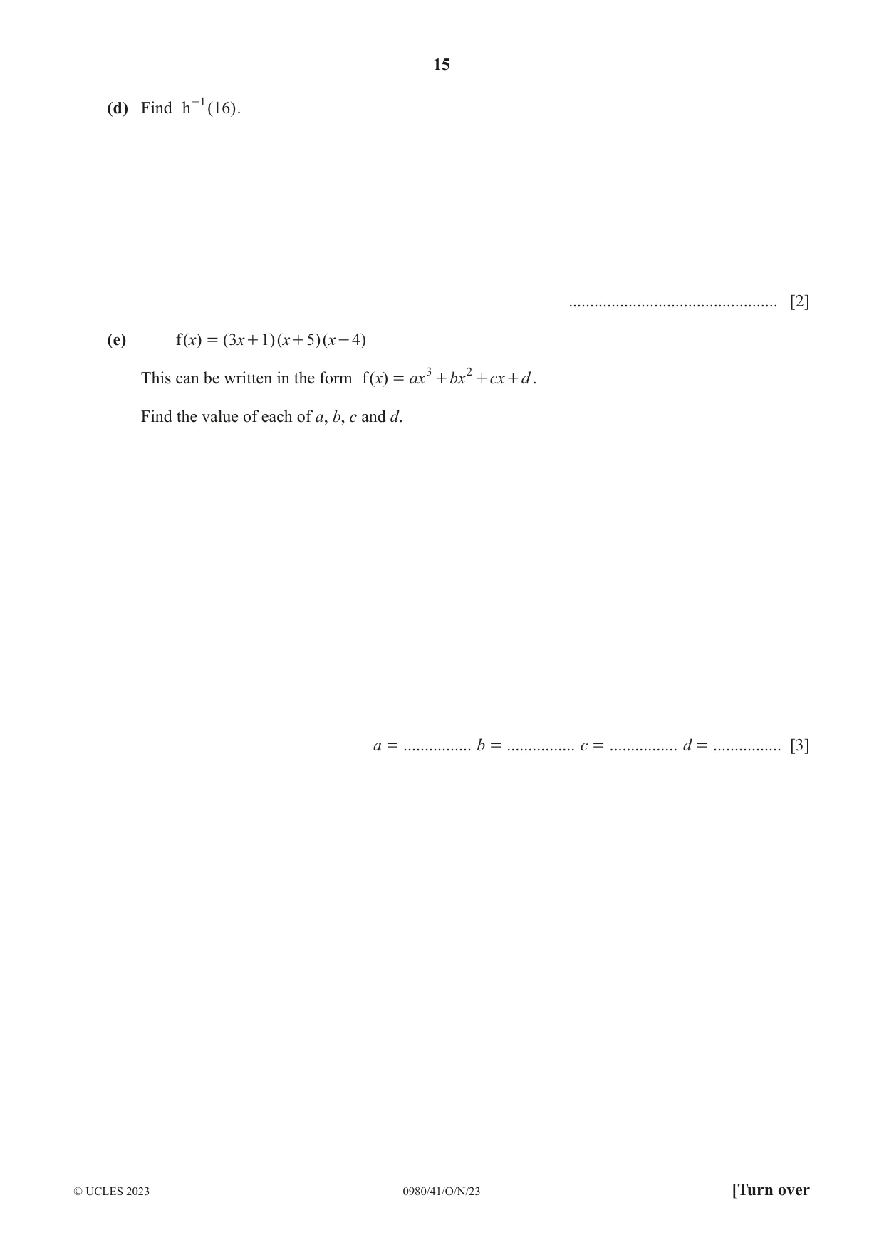 Cambridge IGCSE Mathematics (9-1) 0980 2023 Oct/Nov Paper 4 · Variant 1 question paper, page 15 of 20
