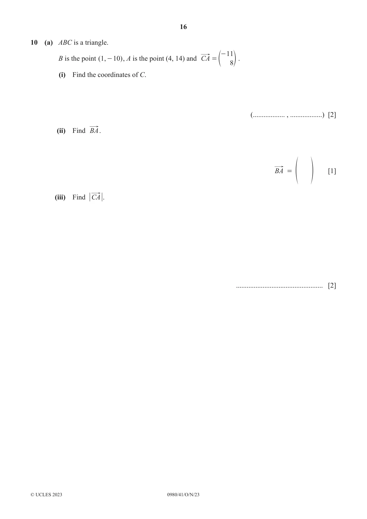 Cambridge IGCSE Mathematics (9-1) 0980 2023 Oct/Nov Paper 4 · Variant 1 question paper, page 16 of 20