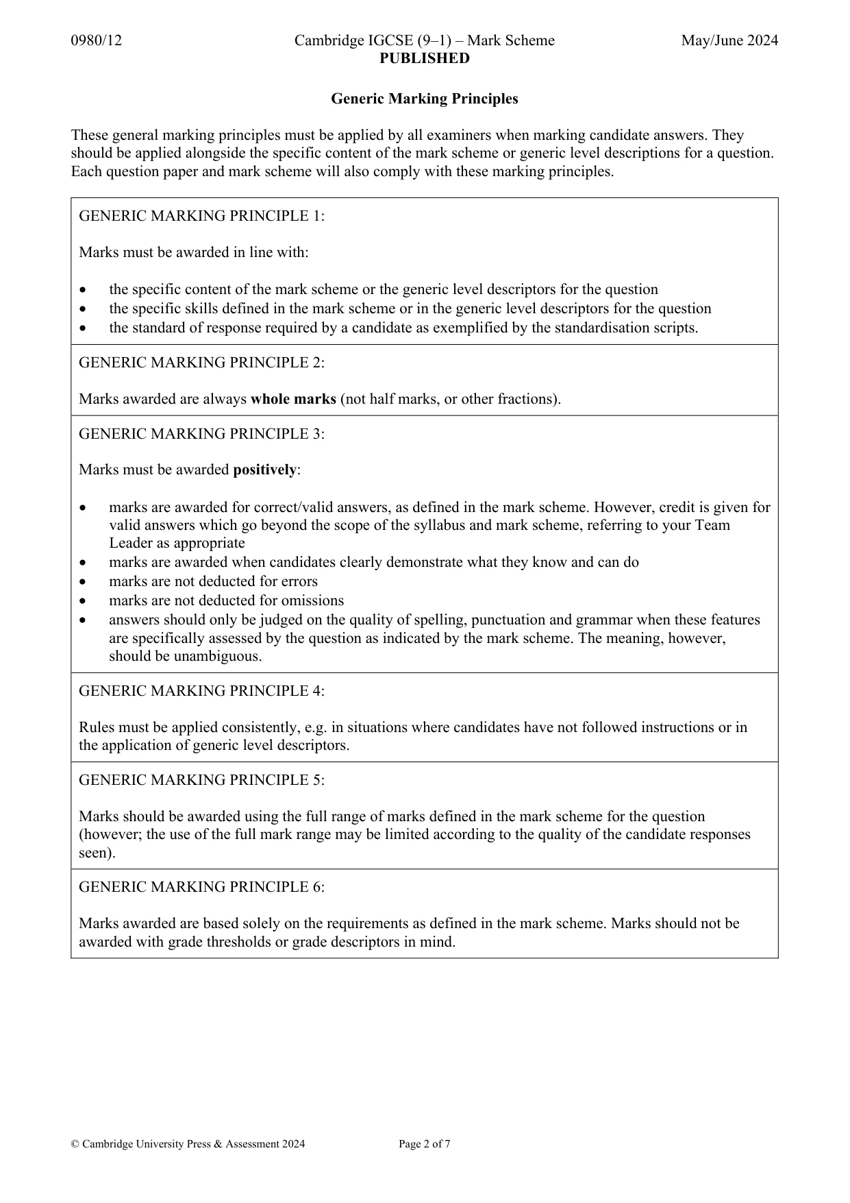 Mark scheme, page 2 of 7